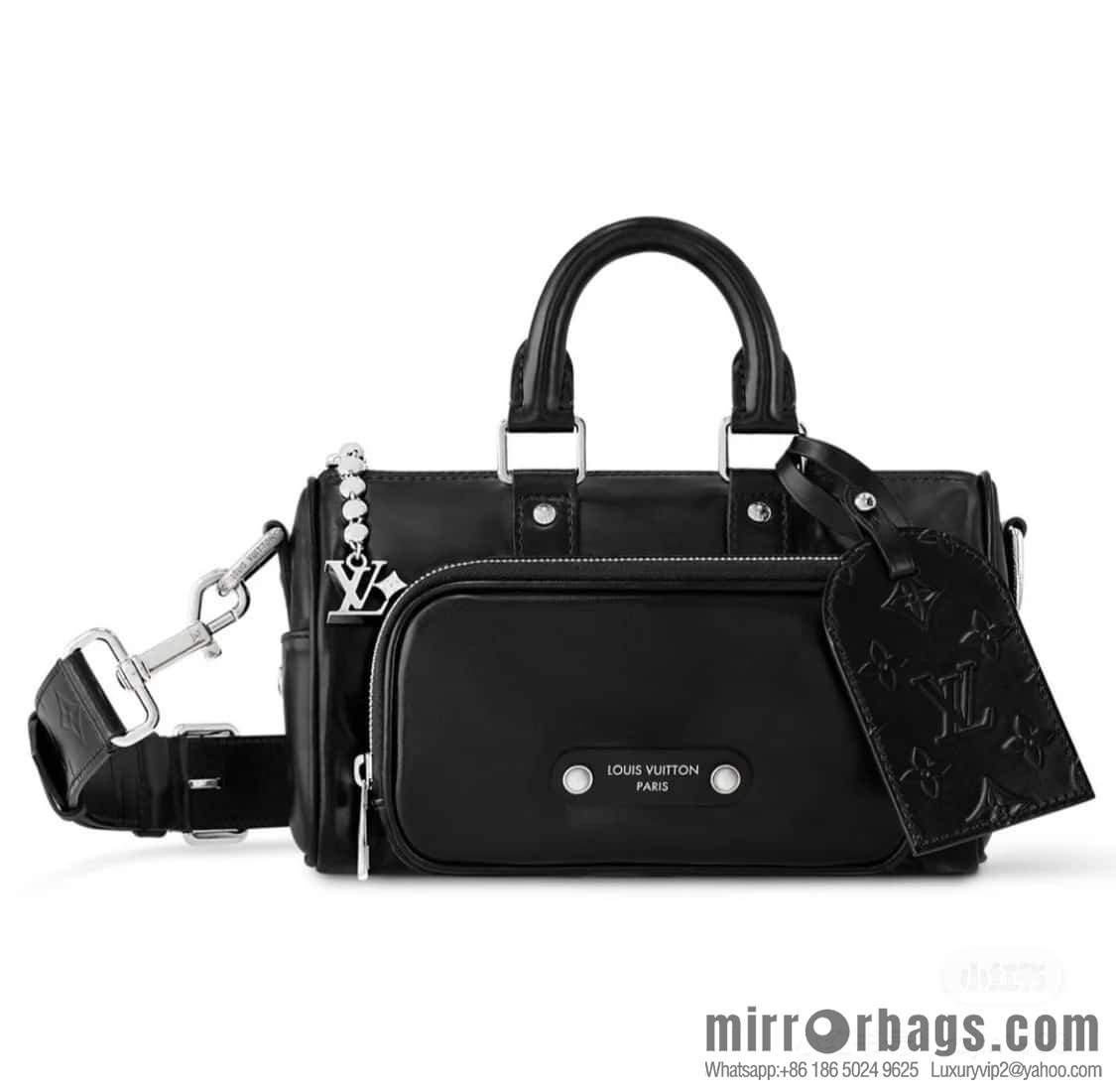 [Boutique‑grade] M13988 black full leather men's bag, pillow bag KEEPALL BANDOULIZRE 25 handbag