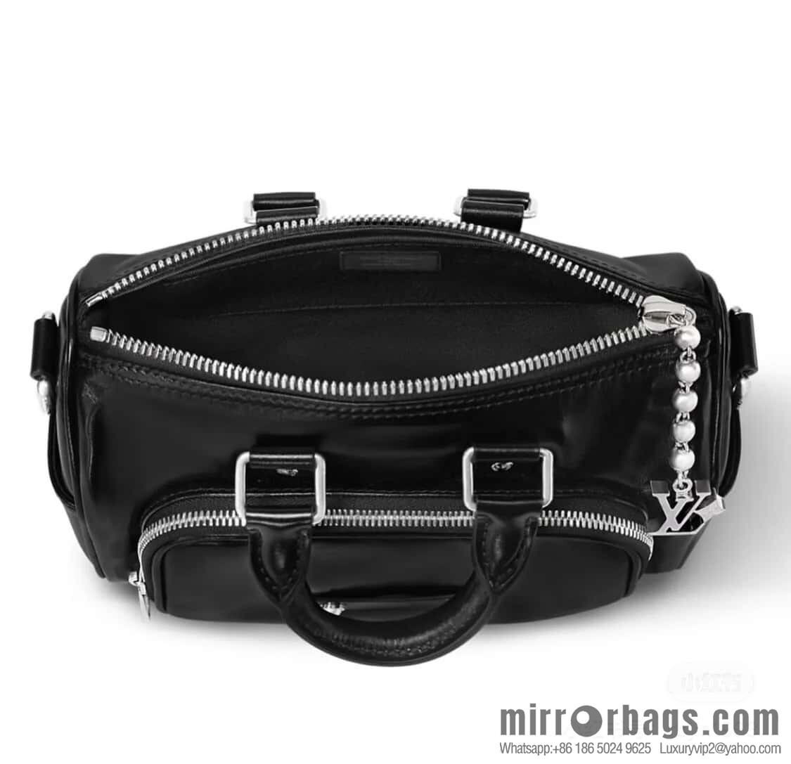 [Boutique‑grade] M13988 black full leather men's bag, pillow bag KEEPALL BANDOULIZRE 25 handbag