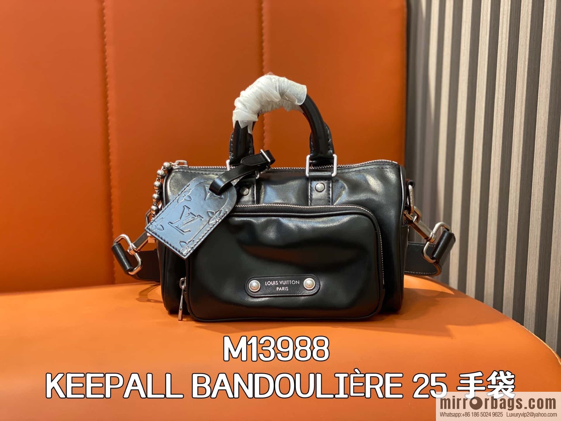 [Boutique‑grade] M13988 black full leather men's bag, pillow bag KEEPALL BANDOULIZRE 25 handbag