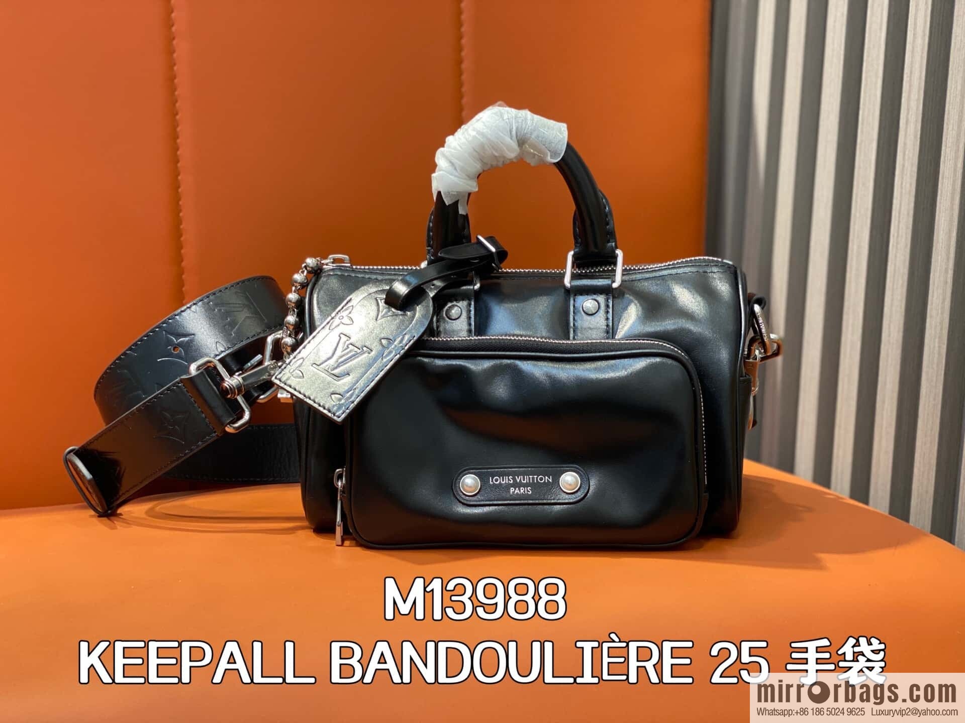 [Boutique‑grade] M13988 black full leather men's bag, pillow bag KEEPALL BANDOULIZRE 25 handbag