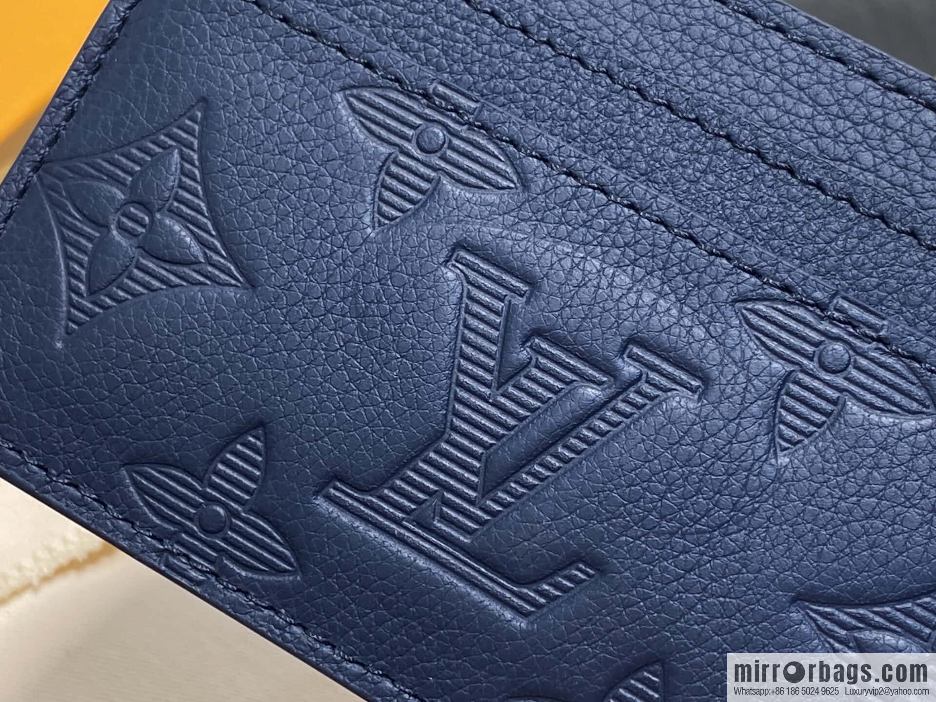 [Boutique‑grade] M14789 dark blue full leather embossed card holder wallet PORTE CARTES DOUBLE card