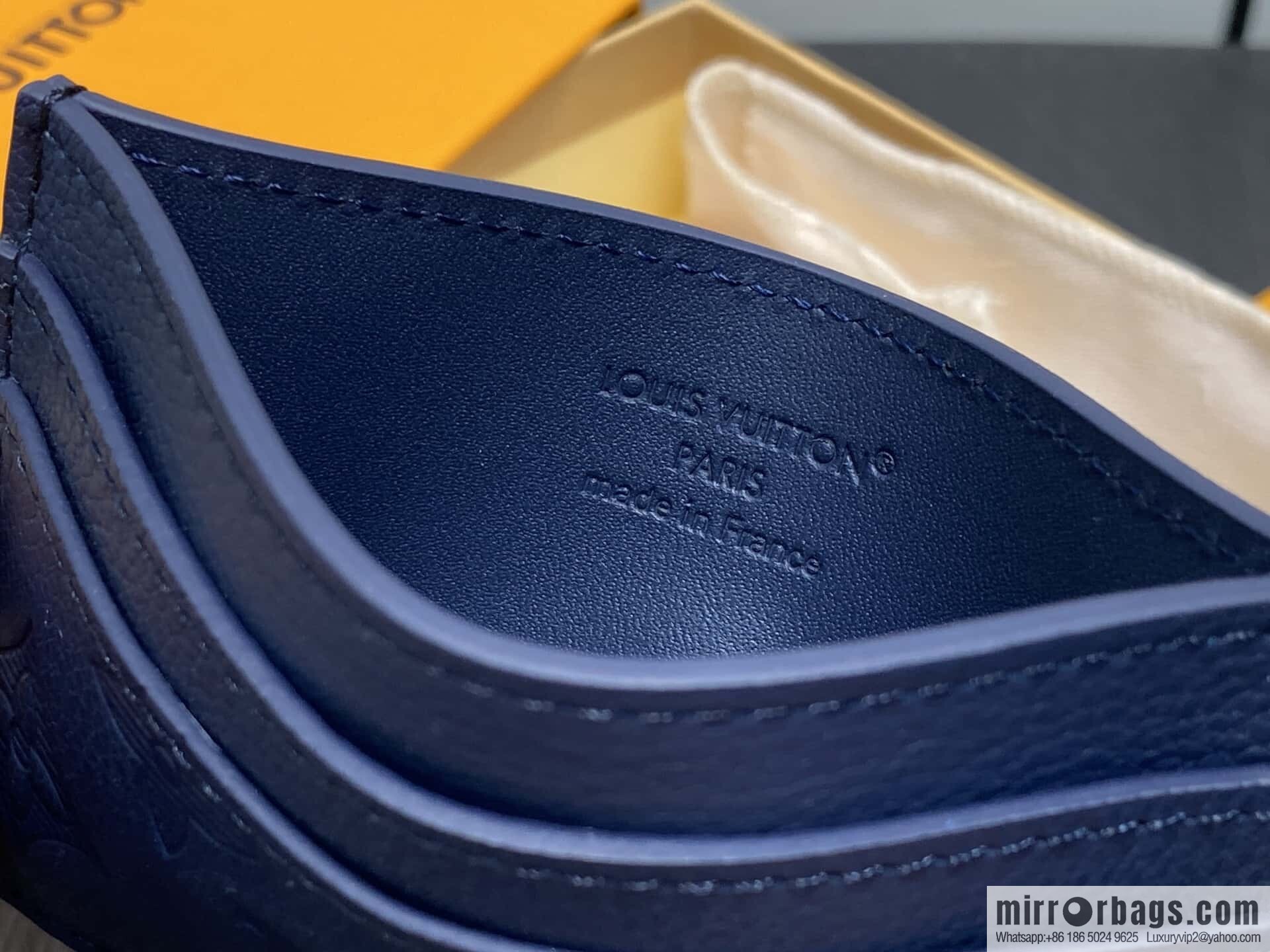 [Boutique‑grade] M14789 dark blue full leather embossed card holder wallet PORTE CARTES DOUBLE card