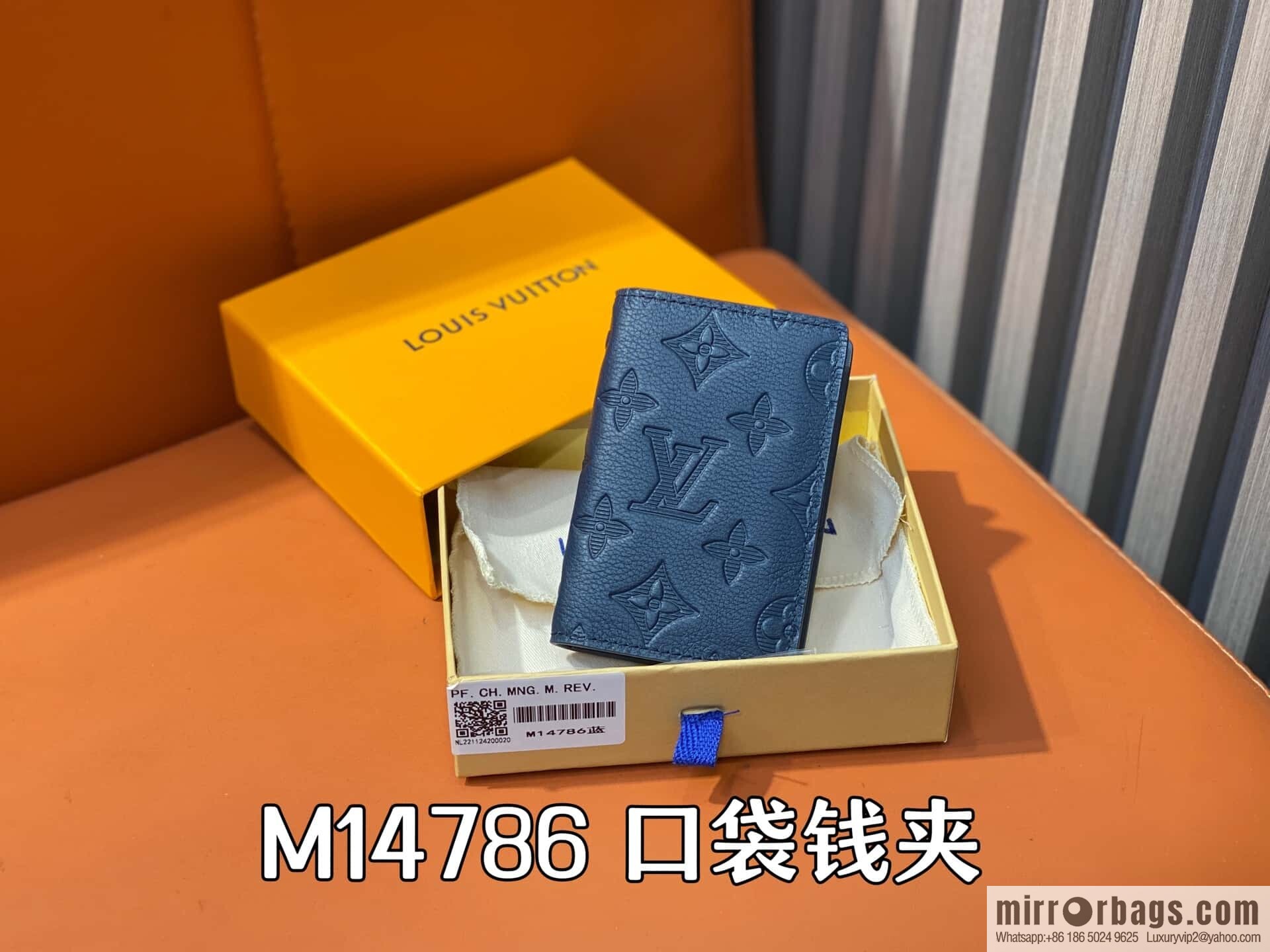 [Premium‑quality] M14786 dark blue, full leather card holder wallet pocket wallet