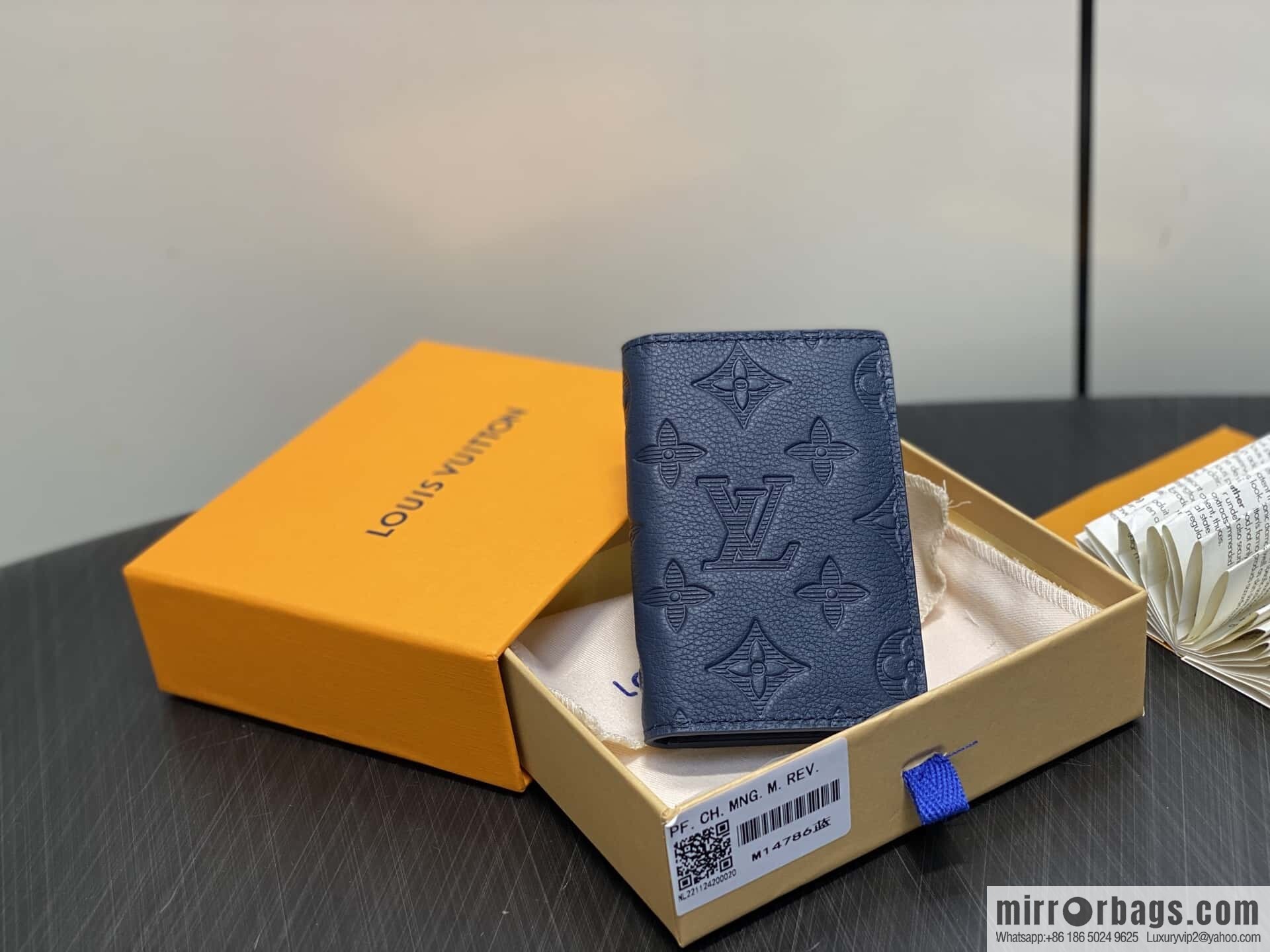 [Premium‑quality] M14786 dark blue, full leather card holder wallet pocket wallet