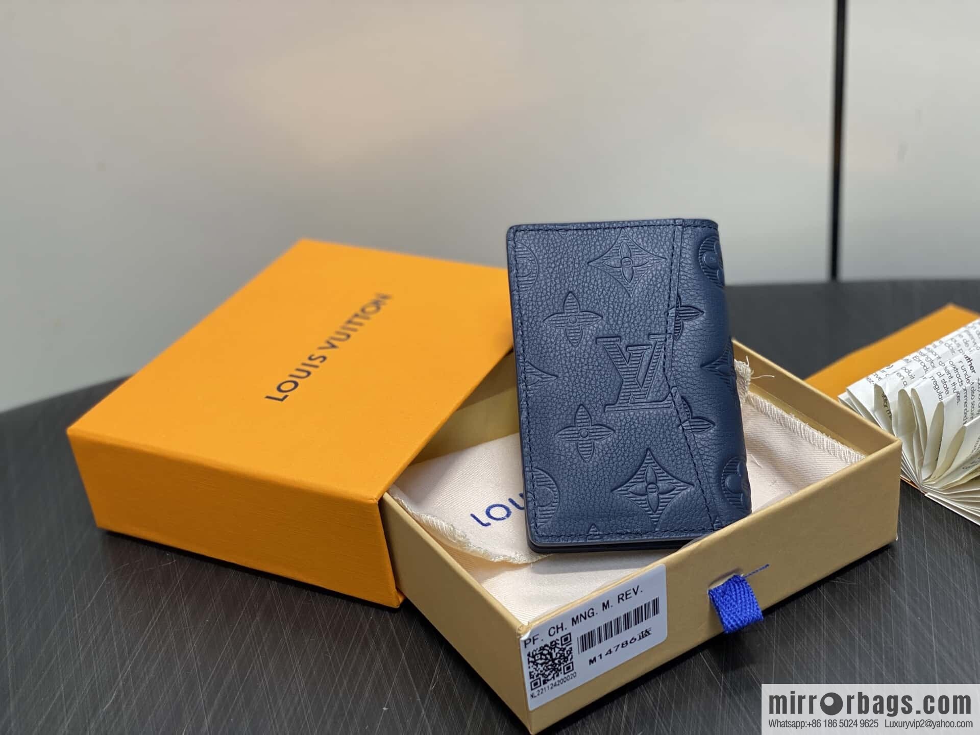 [Premium‑quality] M14786 dark blue, full leather card holder wallet pocket wallet