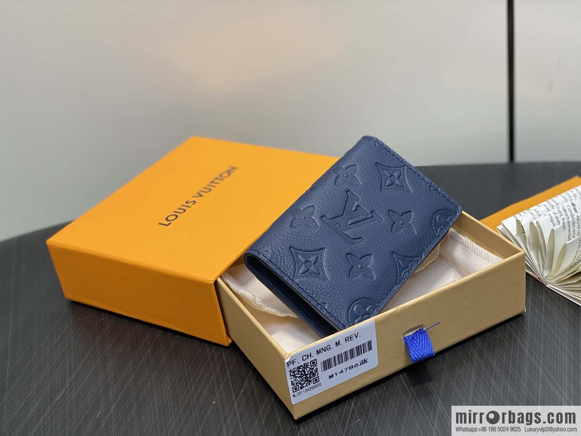 [Premium‑quality] M14786 dark blue, full leather card holder wallet pocket wallet