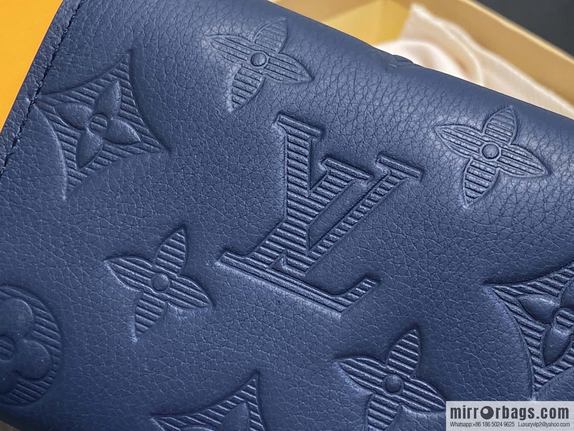 [Premium‑quality] M14793 dark blue, full leather embossed M12598 tri-fold wallet Victor wallet