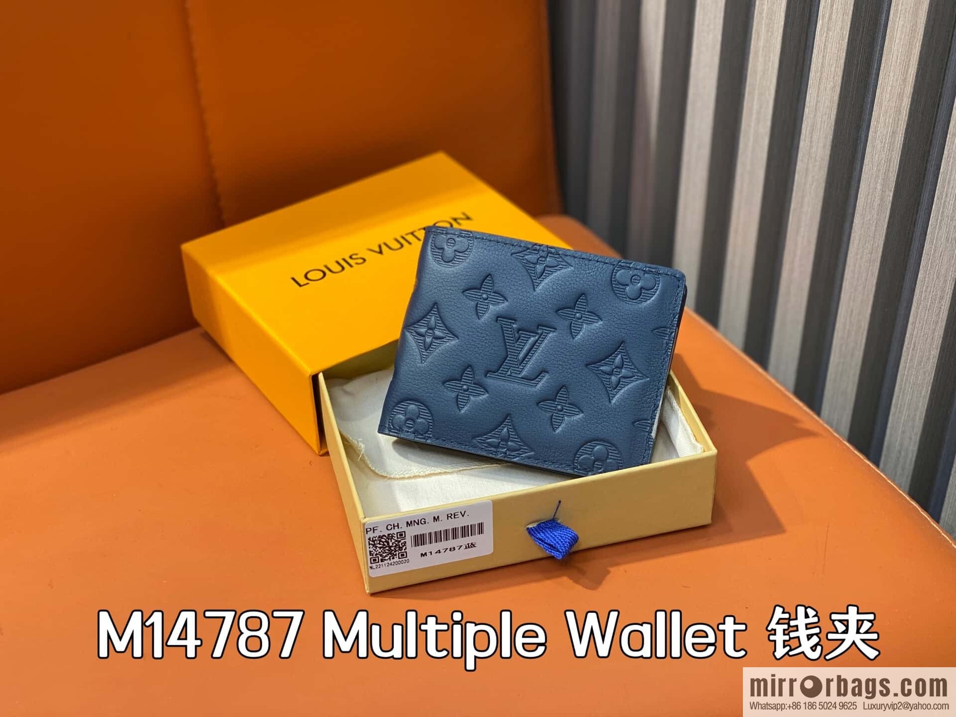 [Premium‑quality] M14787 dark blue, full leather embossed short suit wallet Multiple Wallet wallet