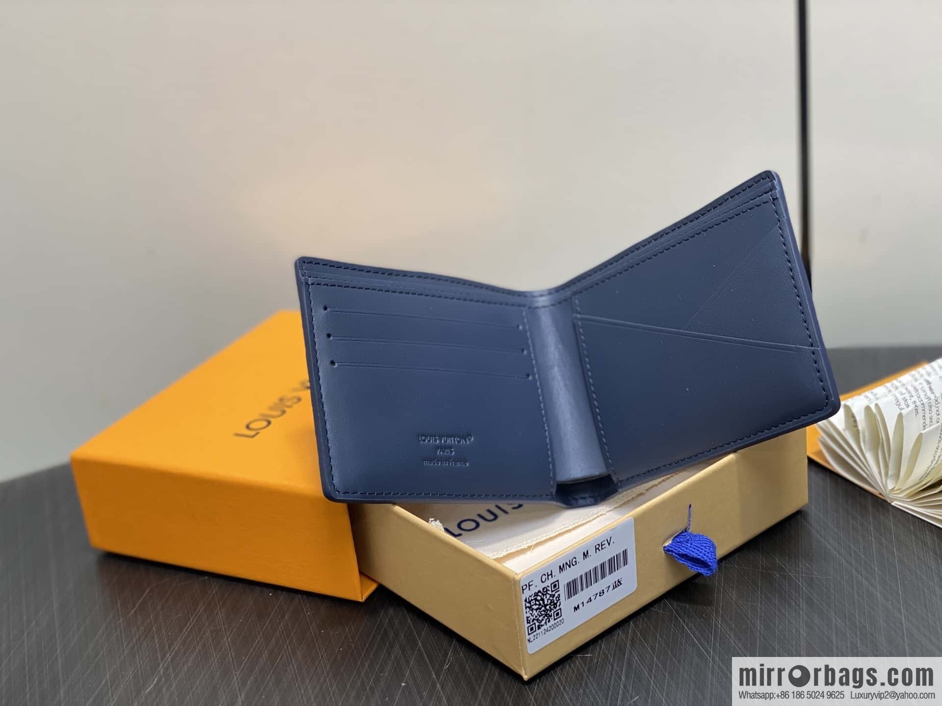 [Premium‑quality] M14787 dark blue, full leather embossed short suit wallet Multiple Wallet wallet
