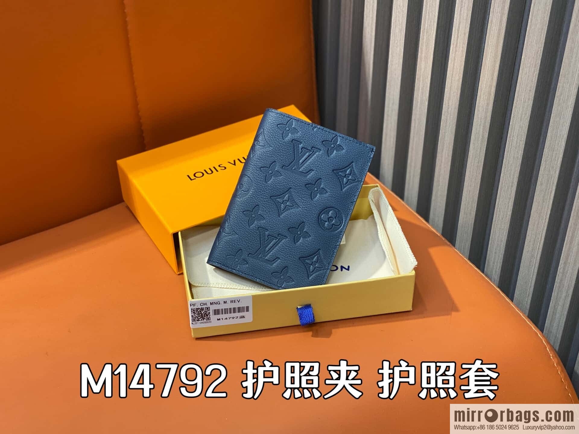 [Premium‑quality] M14792 dark blue, full leather embossed passport holder, passport holder, passport cover