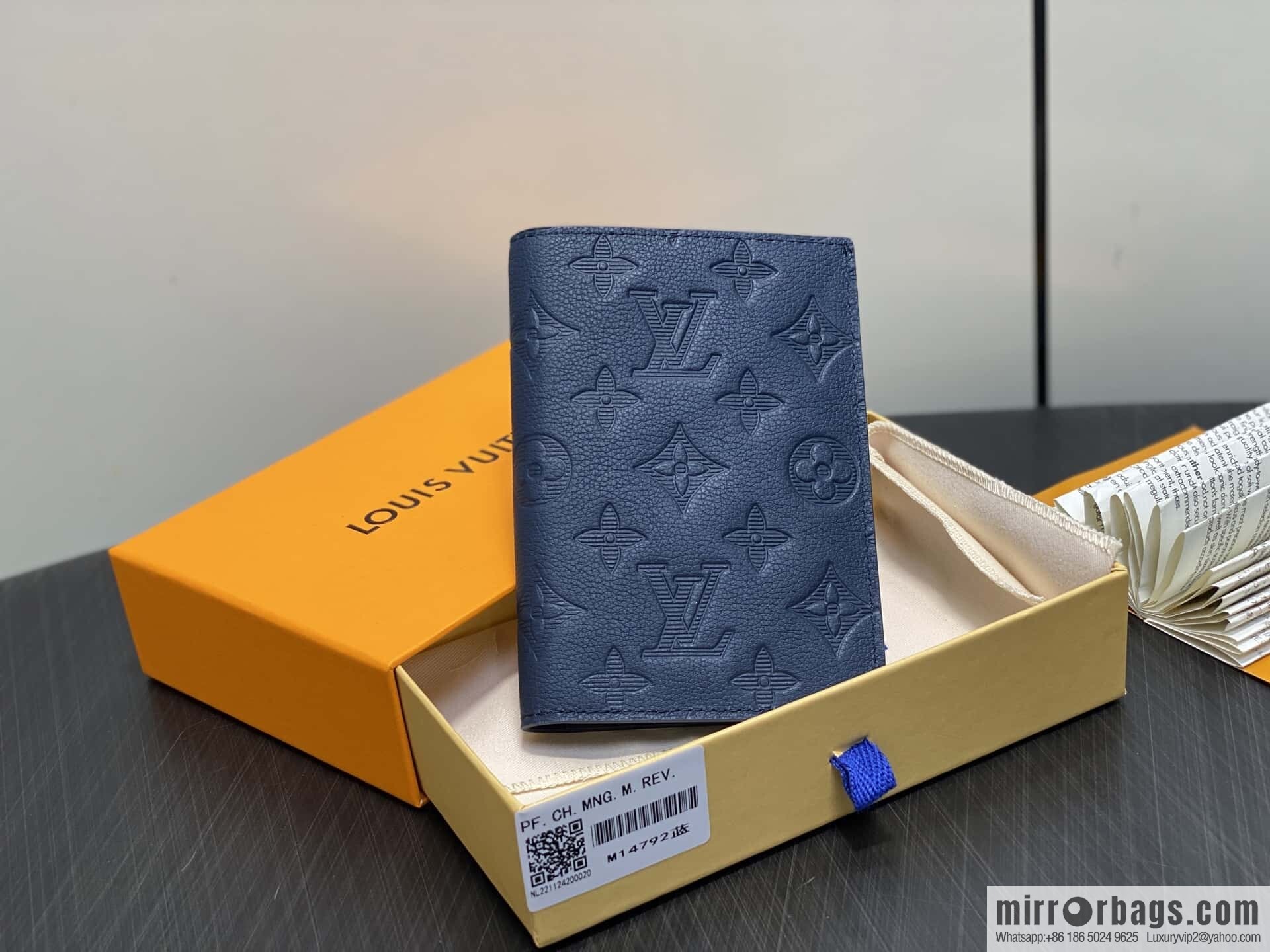 [Premium‑quality] M14792 dark blue, full leather embossed passport holder, passport holder, passport cover