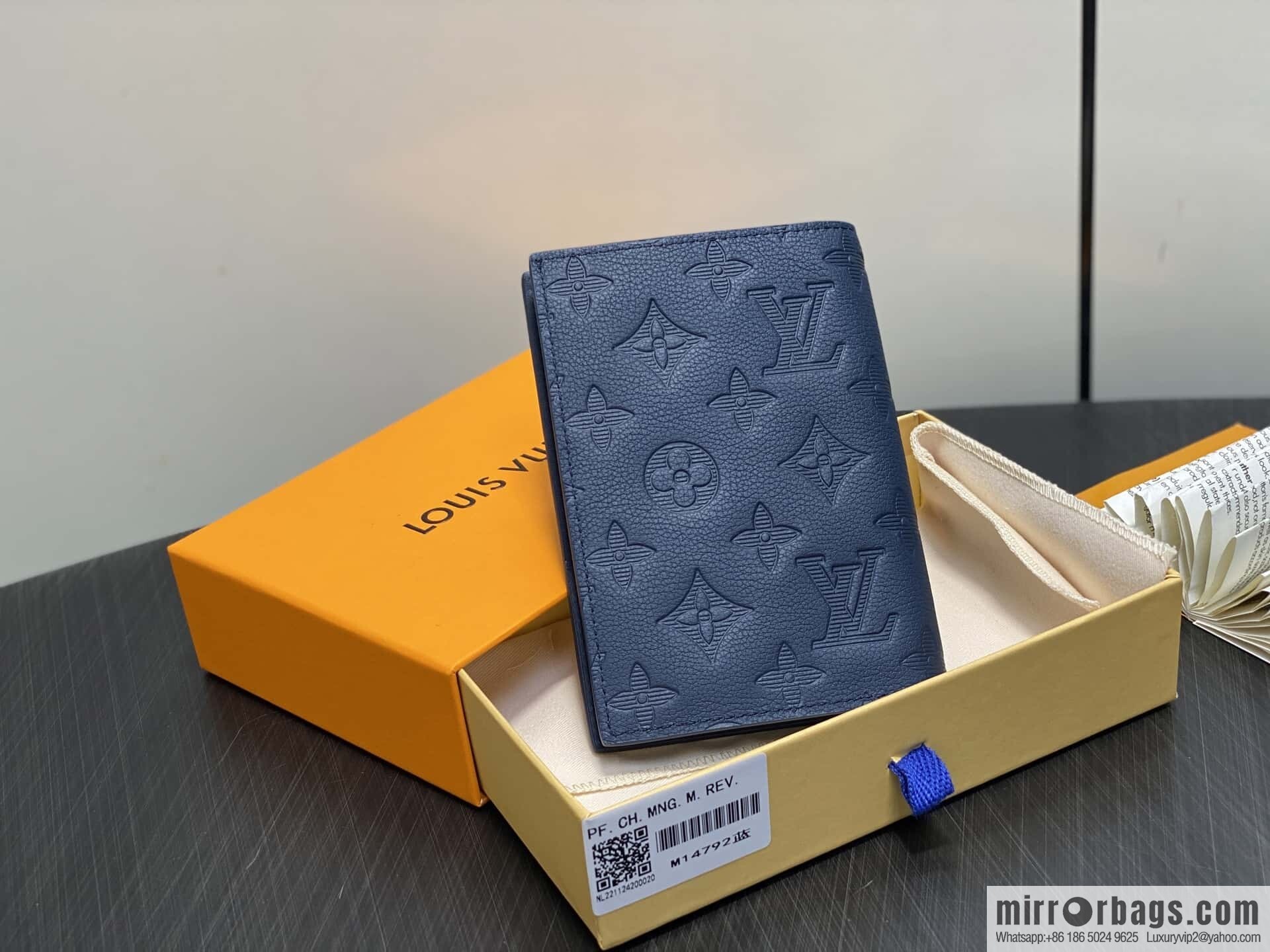 [Premium‑quality] M14792 dark blue, full leather embossed passport holder, passport holder, passport cover