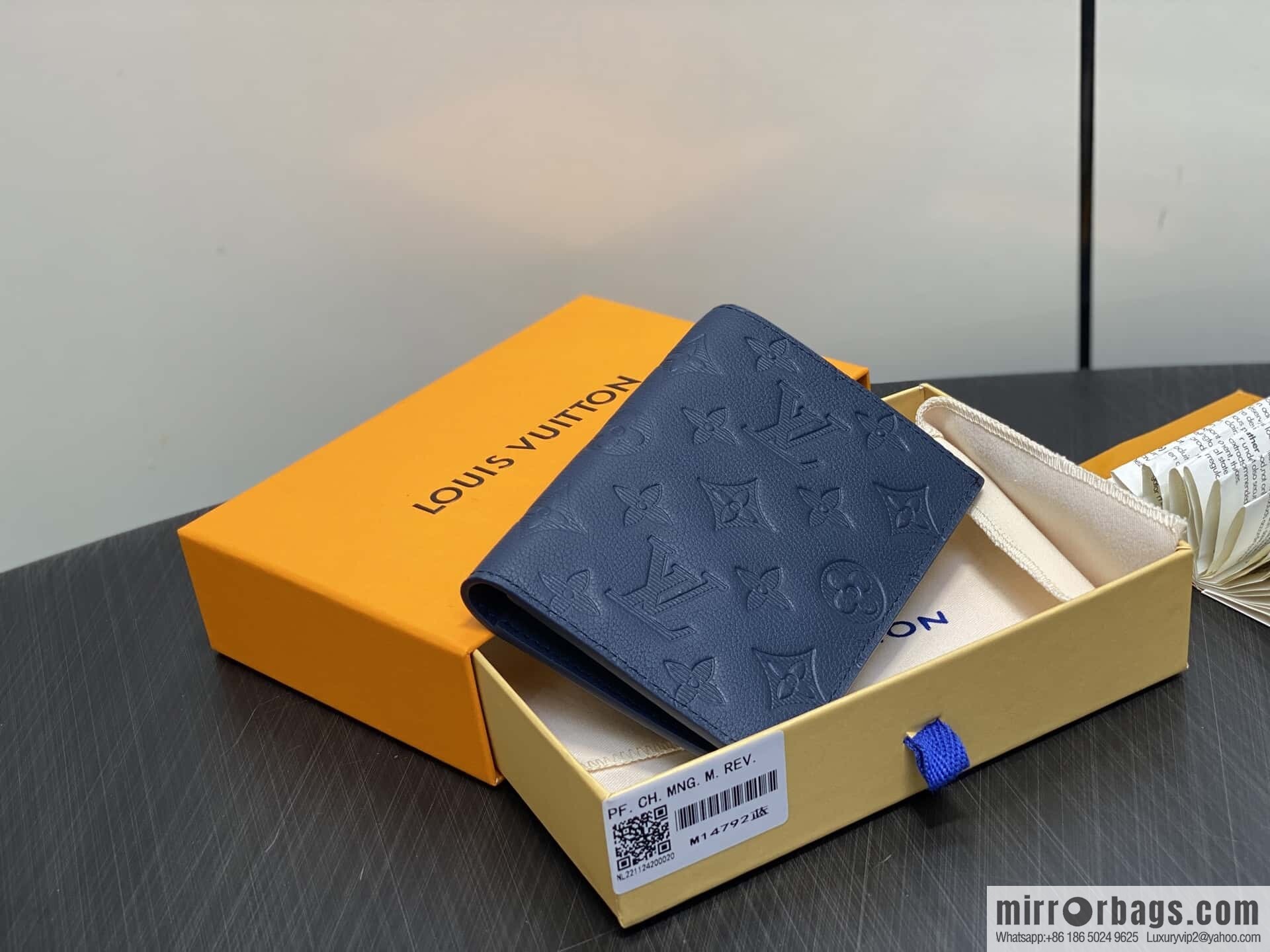 [Premium‑quality] M14792 dark blue, full leather embossed passport holder, passport holder, passport cover