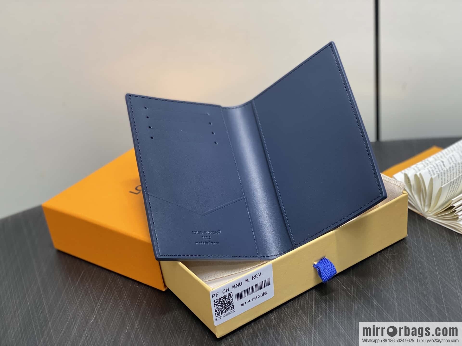 [Premium‑quality] M14792 dark blue, full leather embossed passport holder, passport holder, passport cover