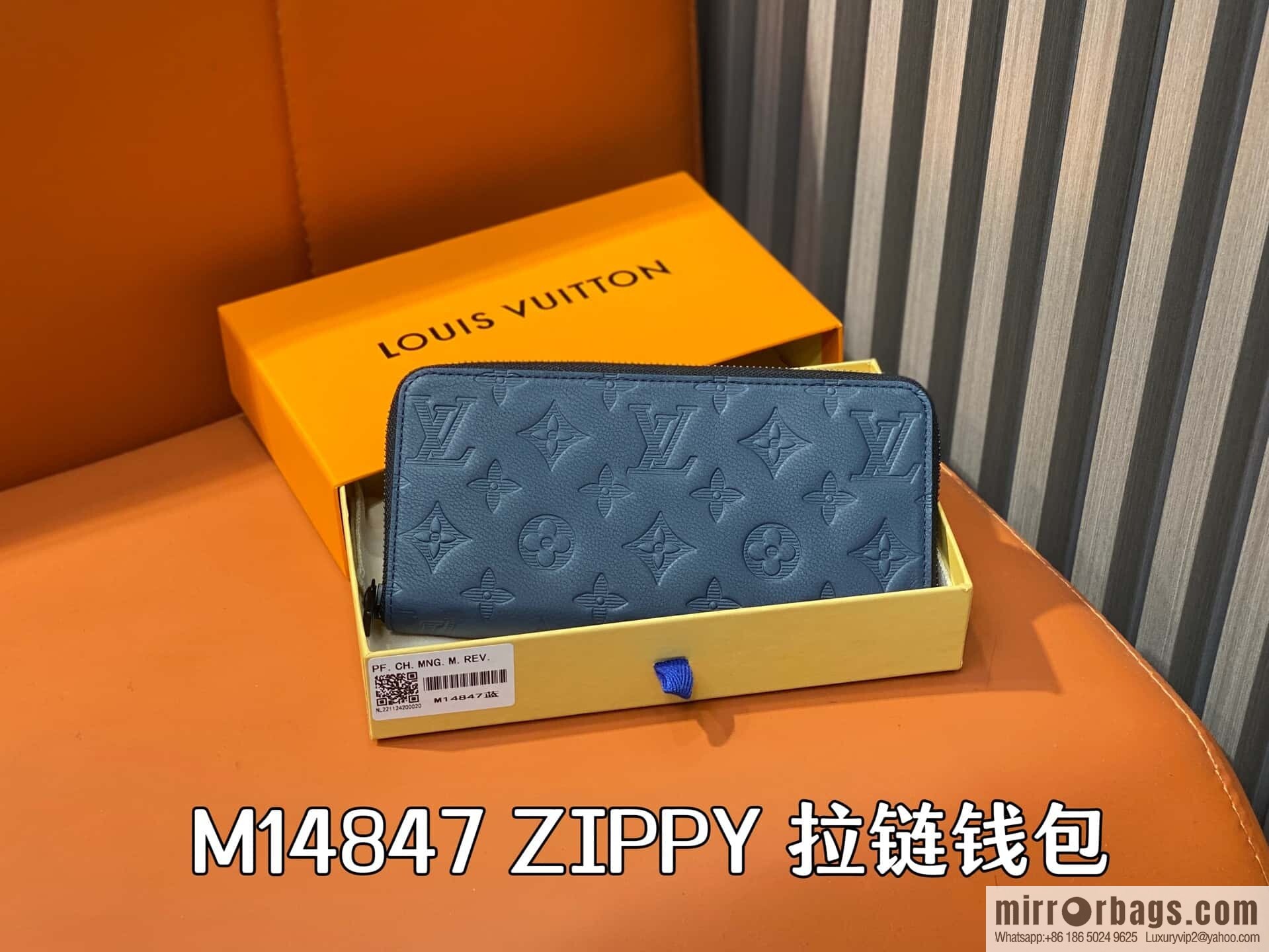[Premium‑quality] M14847 dark blue, full leather embossed single zipper wallet ZIPPY zipper wallet