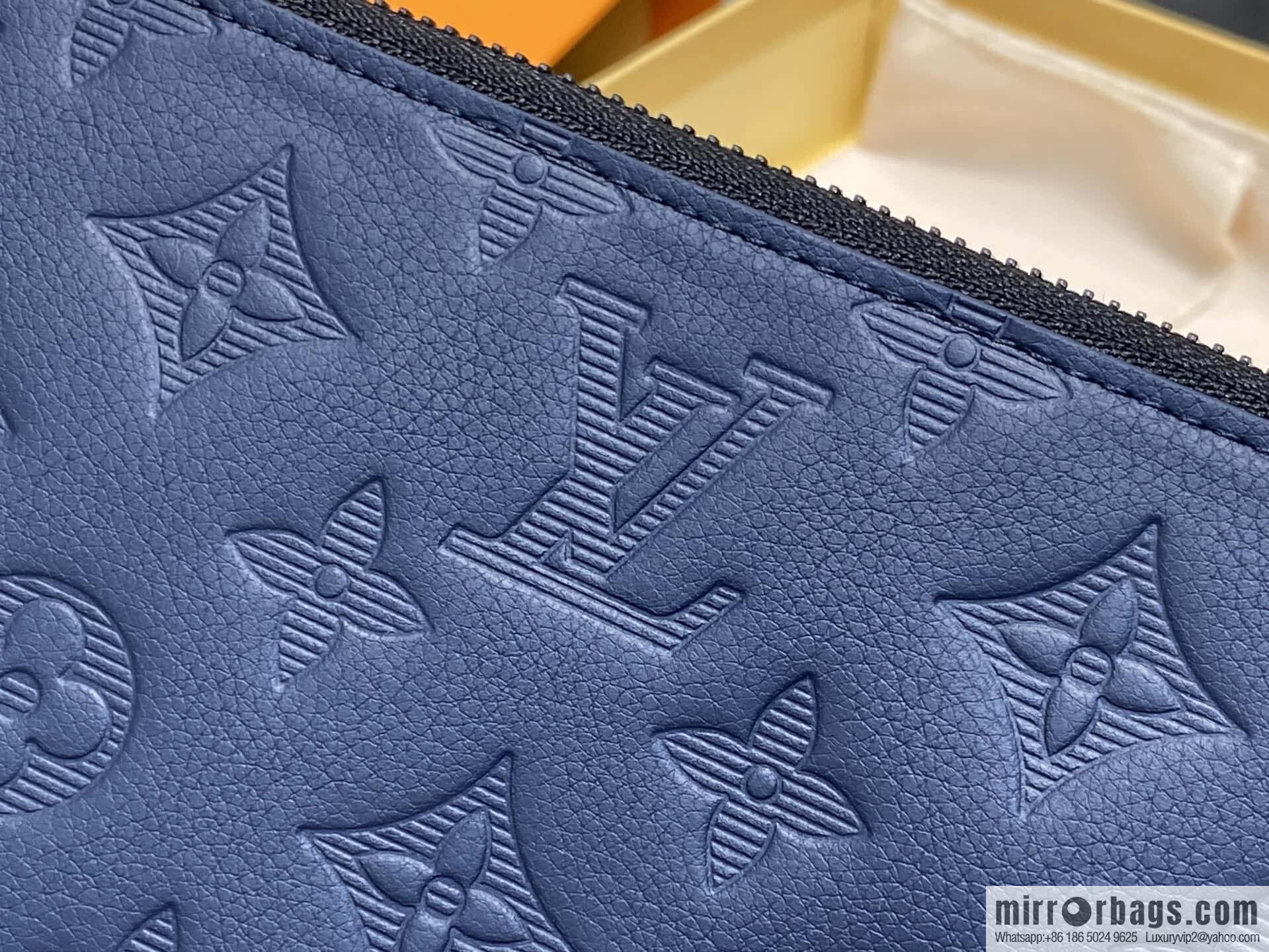 [Premium‑quality] M14847 dark blue, full leather embossed single zipper wallet ZIPPY zipper wallet