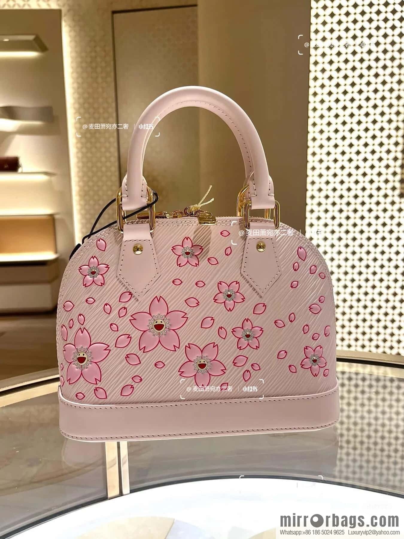 [Boutique‑grade] M13104 pink cherry blossom epi shell bag LV × TM alma BB handbag