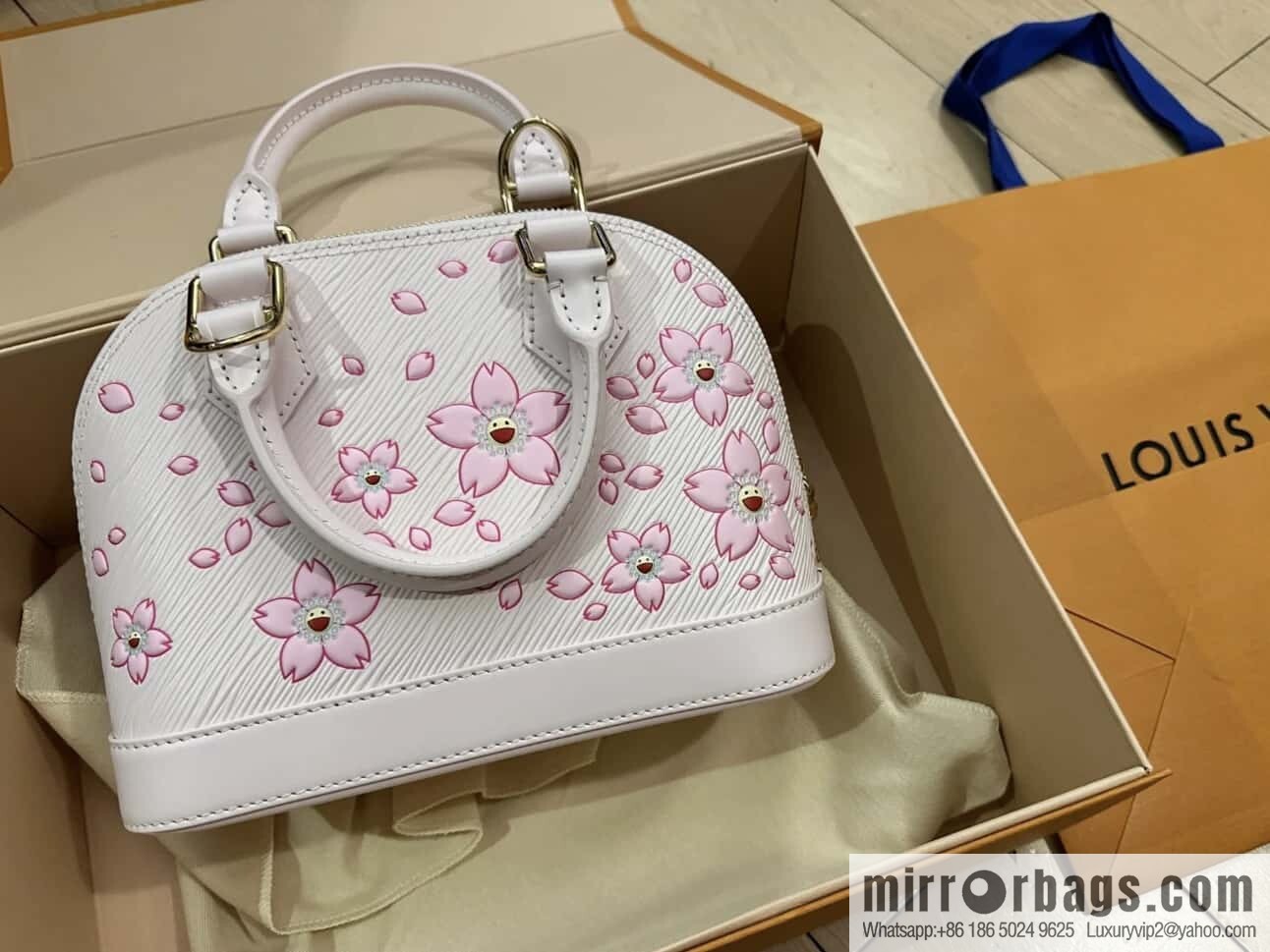[Boutique‑grade] M13104 pink cherry blossom epi shell bag LV × TM alma BB handbag