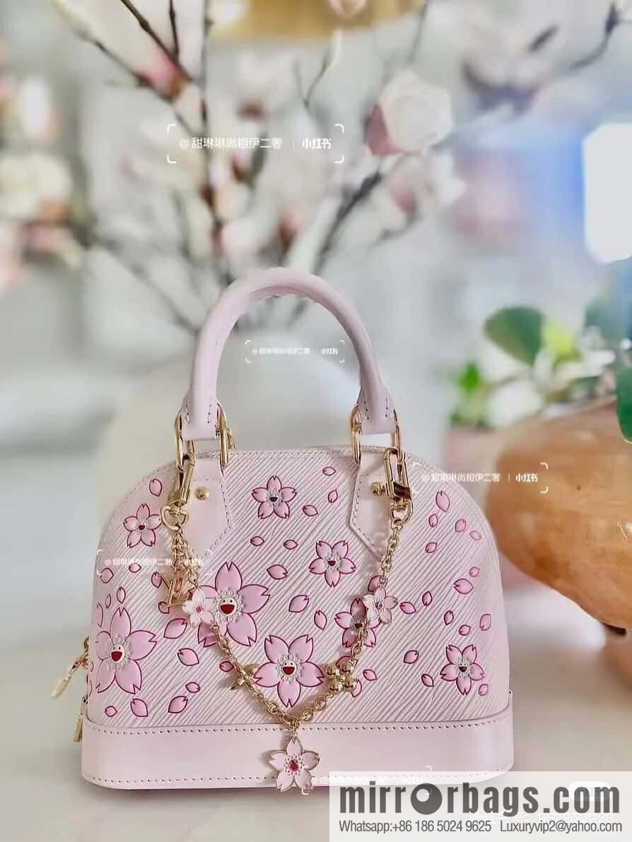 [Boutique‑grade] M13104 pink cherry blossom epi shell bag LV × TM alma BB handbag