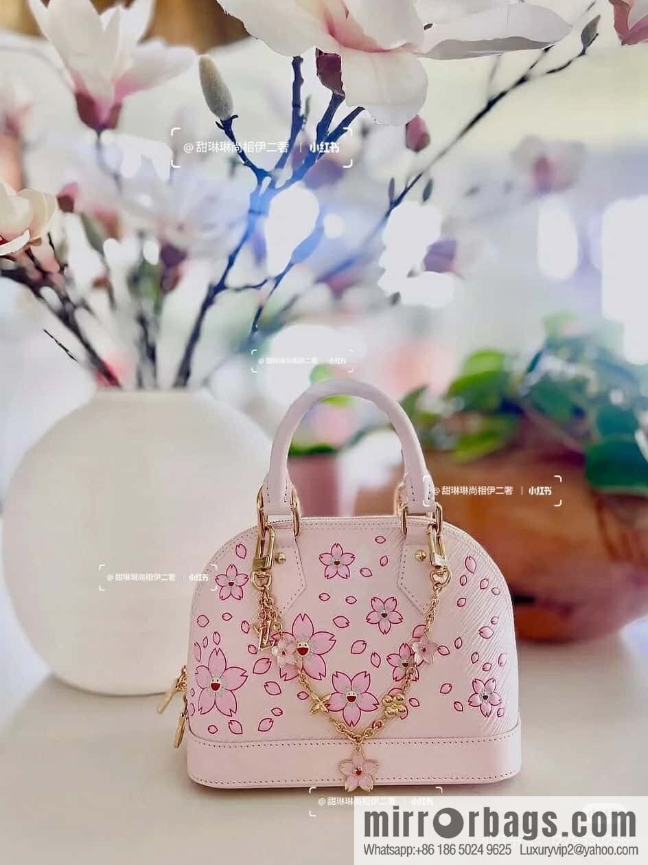 [Boutique‑grade] M13104 pink cherry blossom epi shell bag LV × TM alma BB handbag