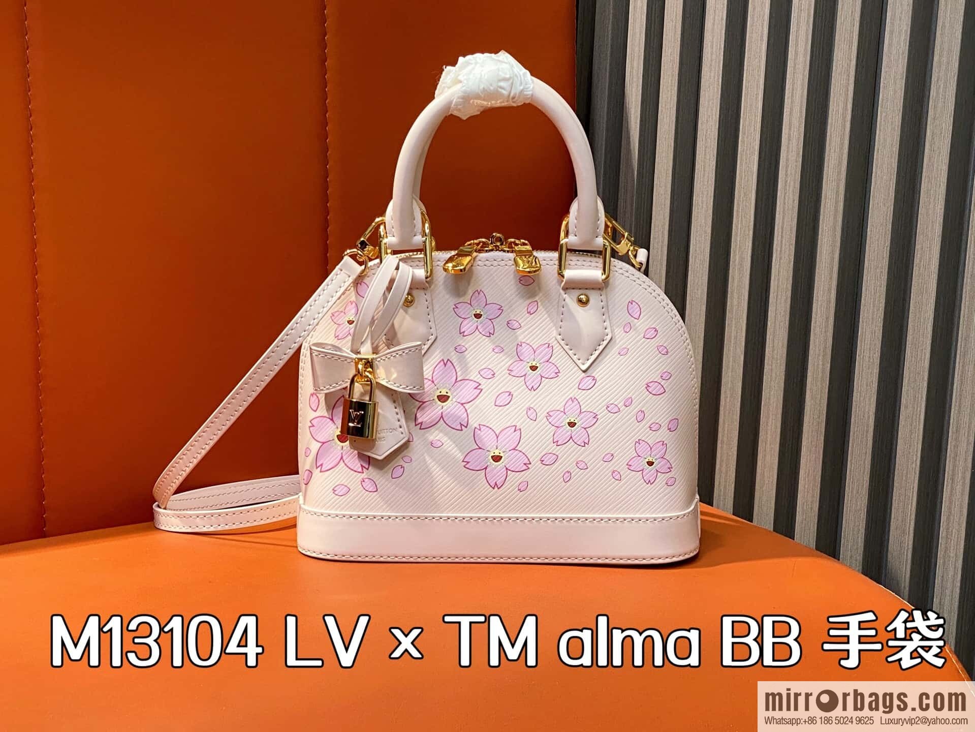 [Boutique‑grade] M13104 pink cherry blossom epi shell bag LV × TM alma BB handbag