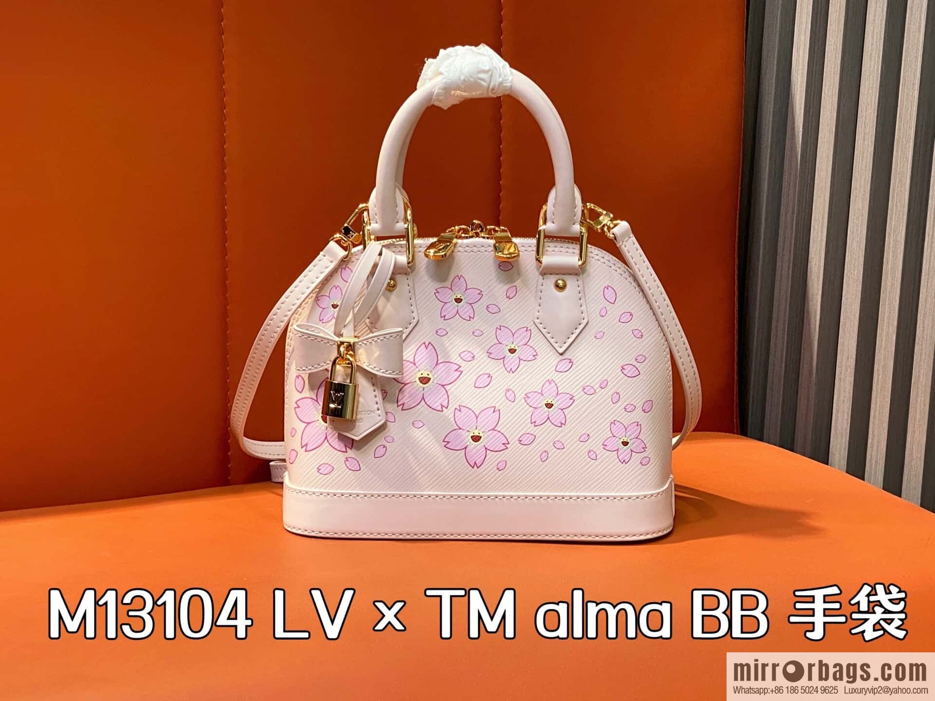 [Boutique‑grade] M13104 pink cherry blossom epi shell bag LV × TM alma BB handbag