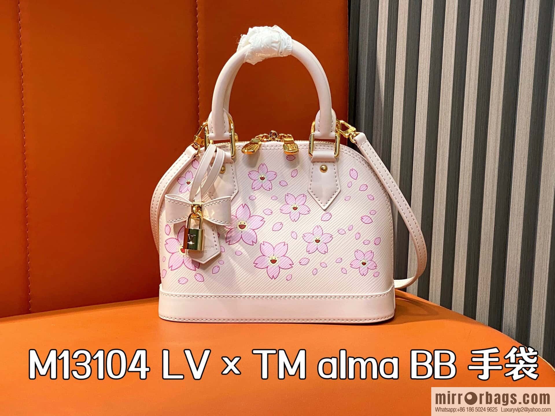 [Boutique‑grade] M13104 pink cherry blossom epi shell bag LV × TM alma BB handbag