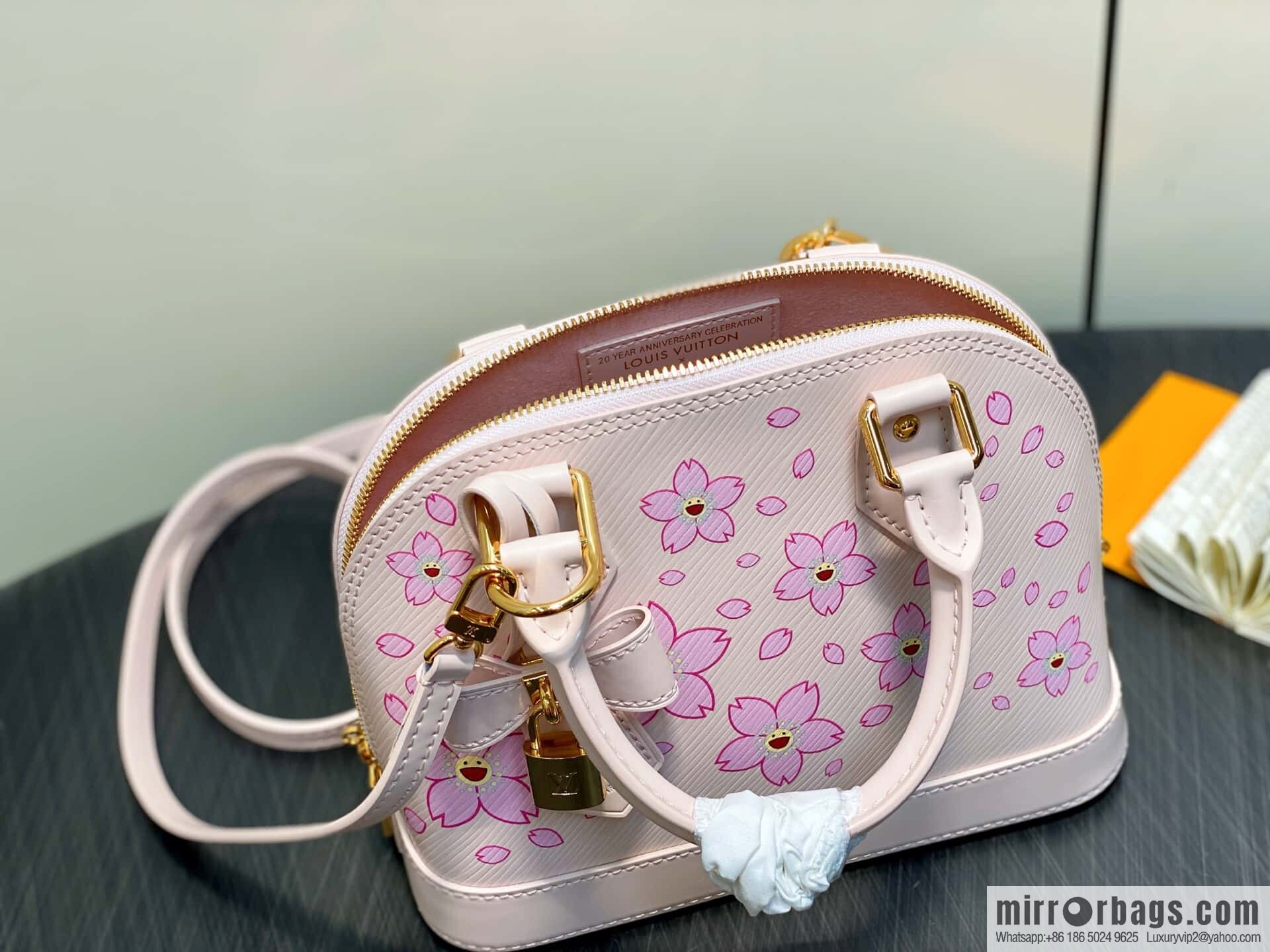 [Boutique‑grade] M13104 pink cherry blossom epi shell bag LV × TM alma BB handbag