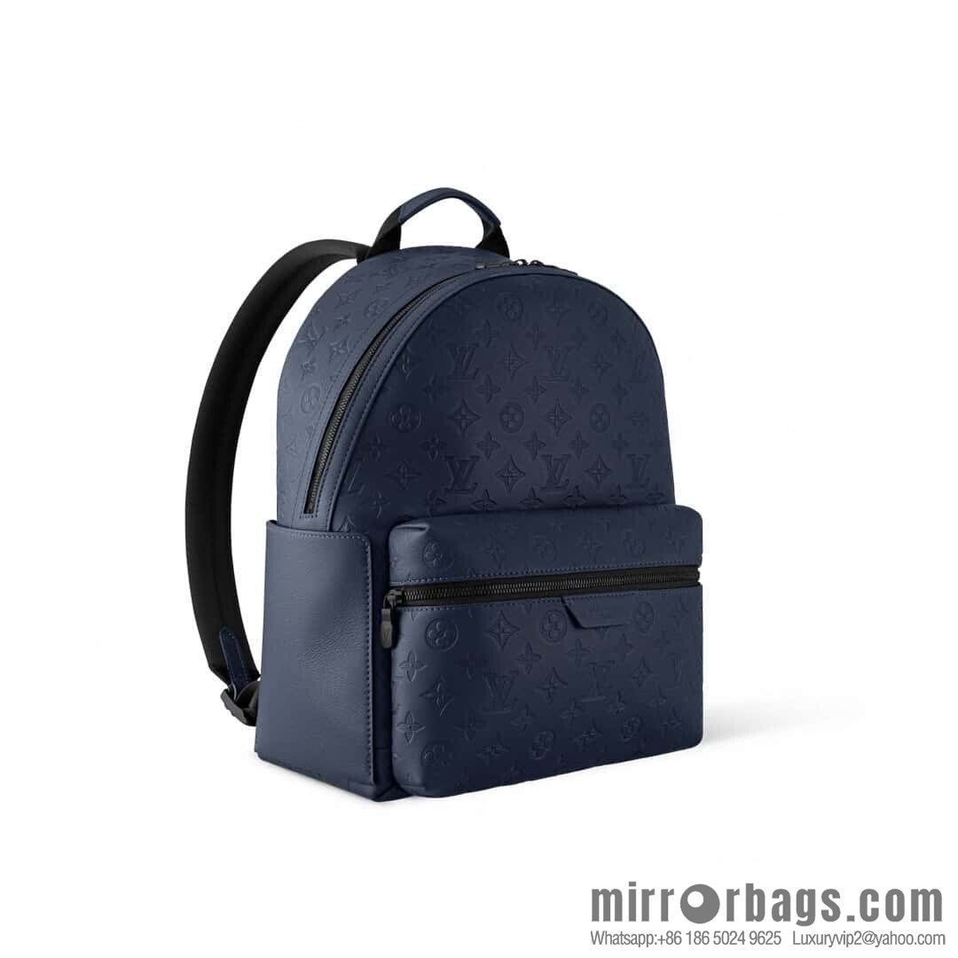 [Premium‑quality] M14884 dark blue, opposite version shoulder strap full leather embossed backpack DISCOVERY backpack
