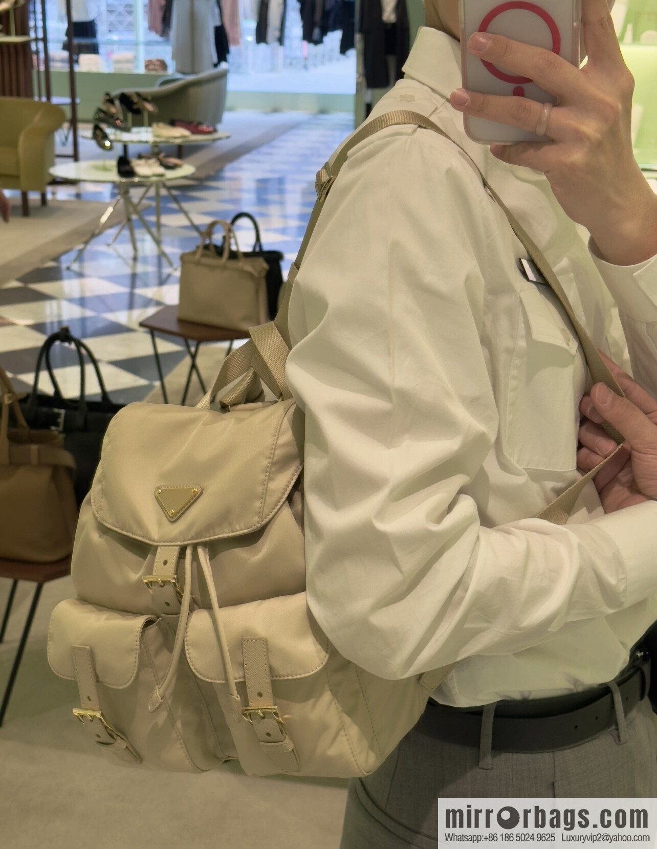 PRADA 🎉 Gold Buckle Classic Backpack 🎉 1BZ677 Gold Hardware 🎉🎉 Apricot