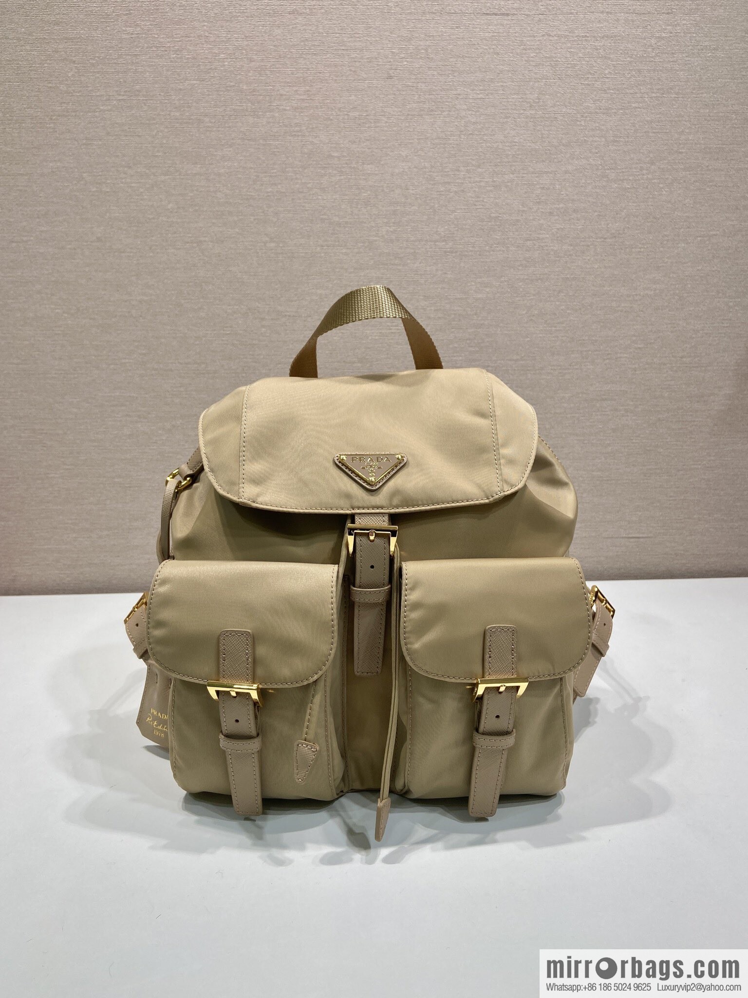 PRADA 🎉 Gold Buckle Classic Backpack 🎉 1BZ677 Gold Hardware 🎉🎉 Apricot