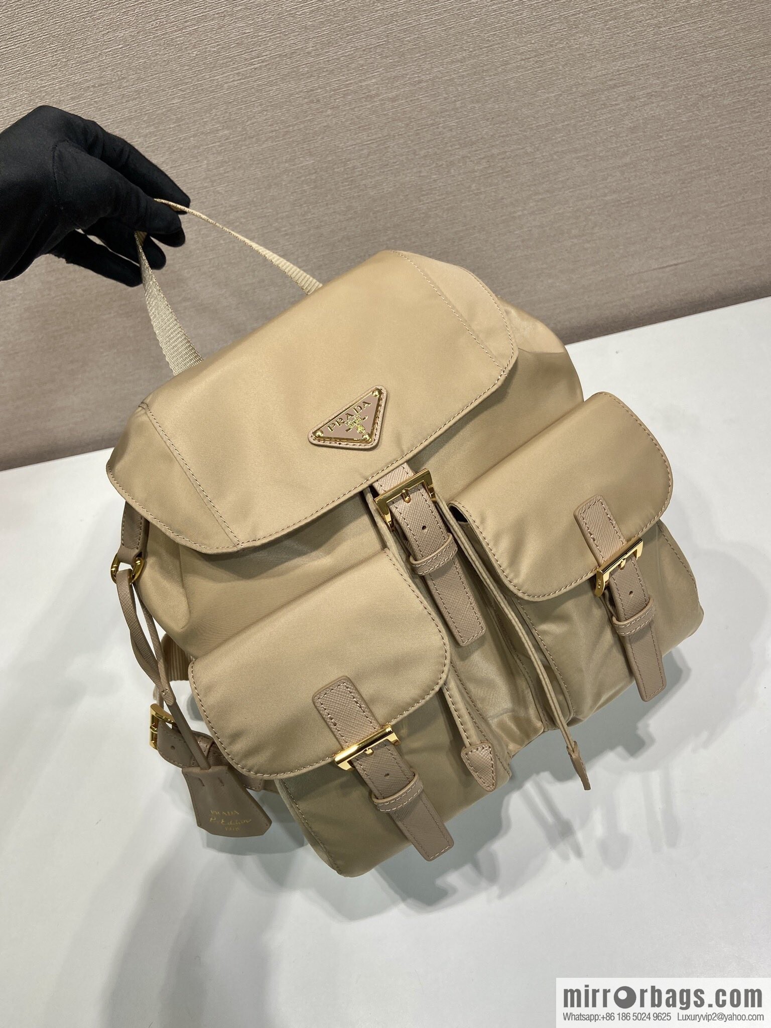 PRADA 🎉 Gold Buckle Classic Backpack 🎉 1BZ677 Gold Hardware 🎉🎉 Apricot