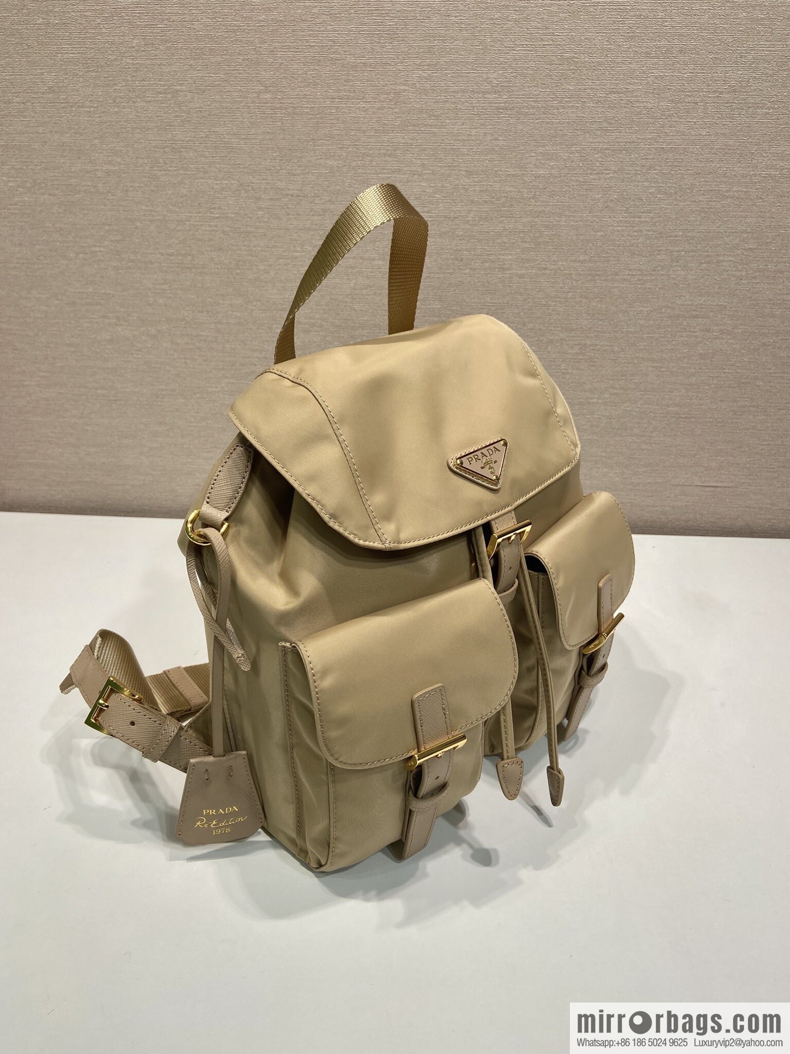 PRADA 🎉 Gold Buckle Classic Backpack 🎉 1BZ677 Gold Hardware 🎉🎉 Apricot