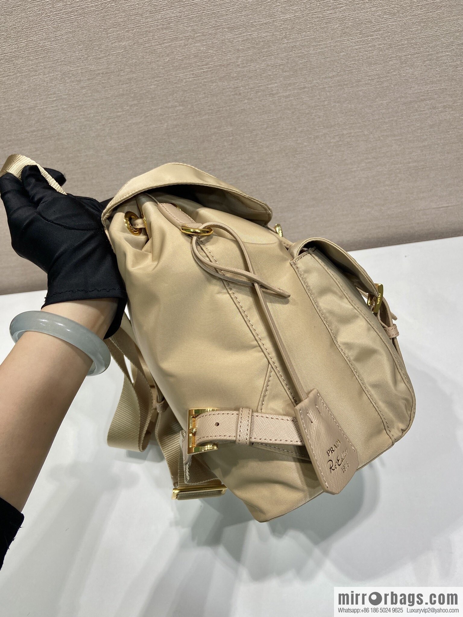 PRADA 🎉 Gold Buckle Classic Backpack 🎉 1BZ677 Gold Hardware 🎉🎉 Apricot