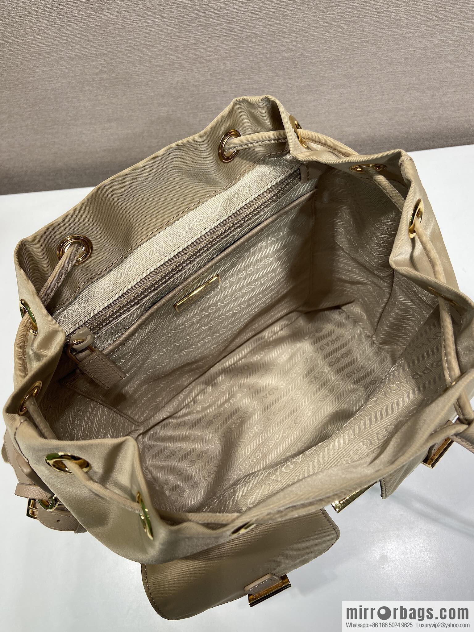 PRADA 🎉 Gold Buckle Classic Backpack 🎉 1BZ677 Gold Hardware 🎉🎉 Apricot