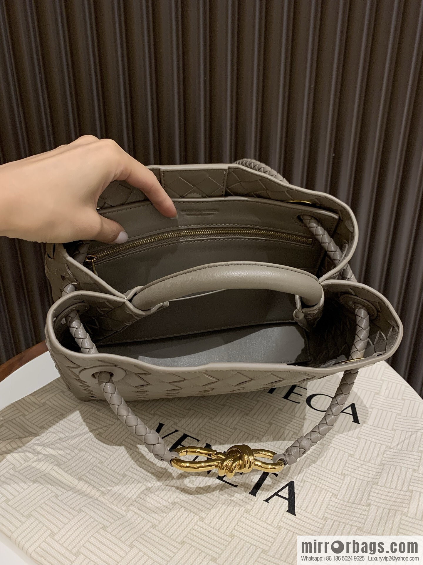 BV small Andiamond tote bag 766014 Stone grey