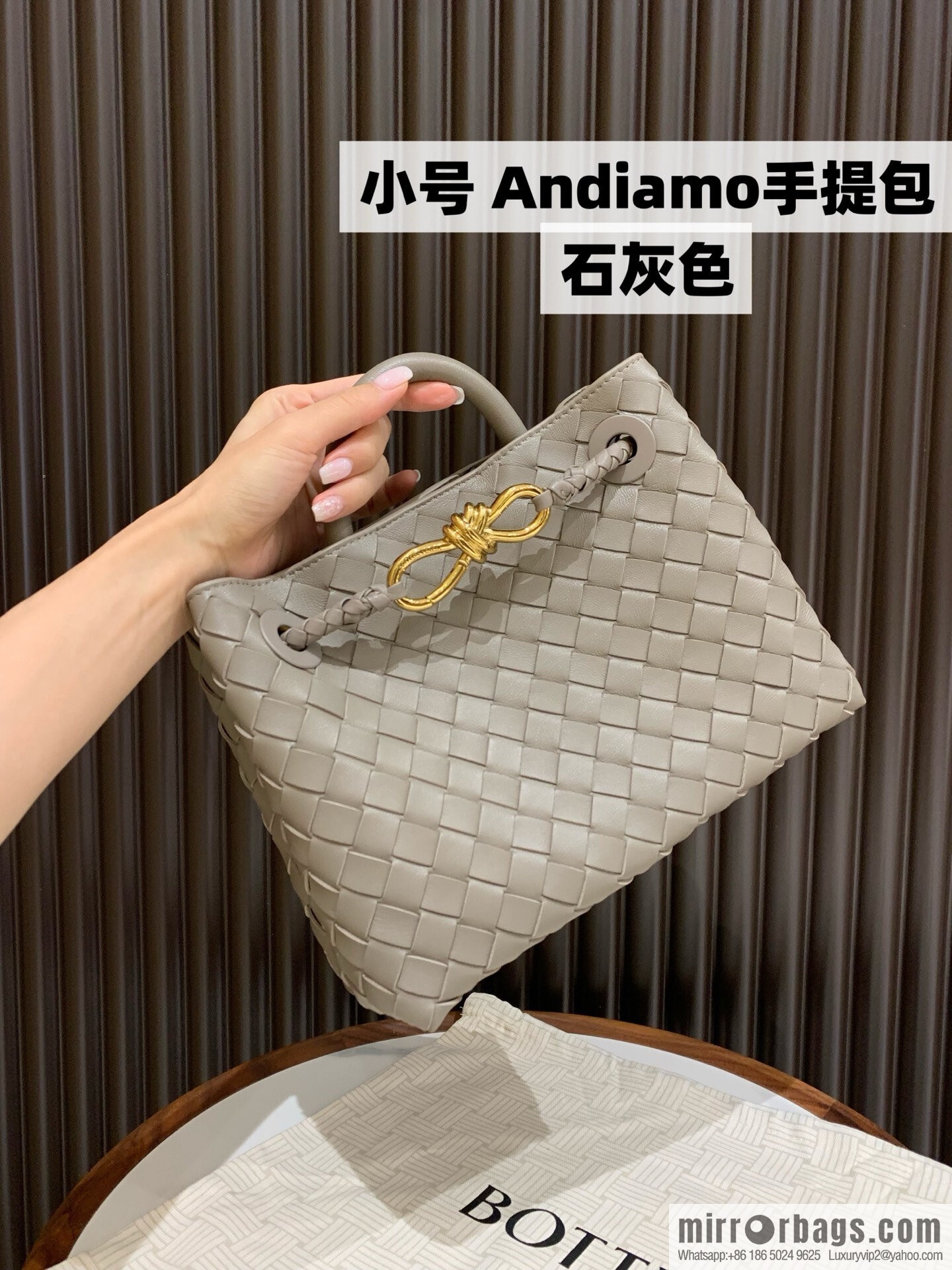 BV small Andiamond tote bag 766014 Stone grey