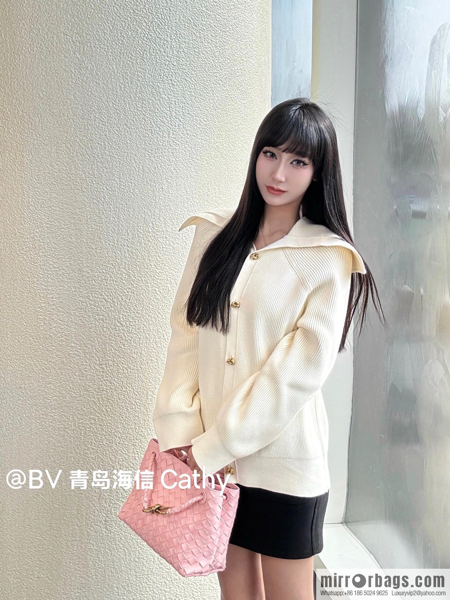 BV small Andiamond tote bag 766014 rose powder