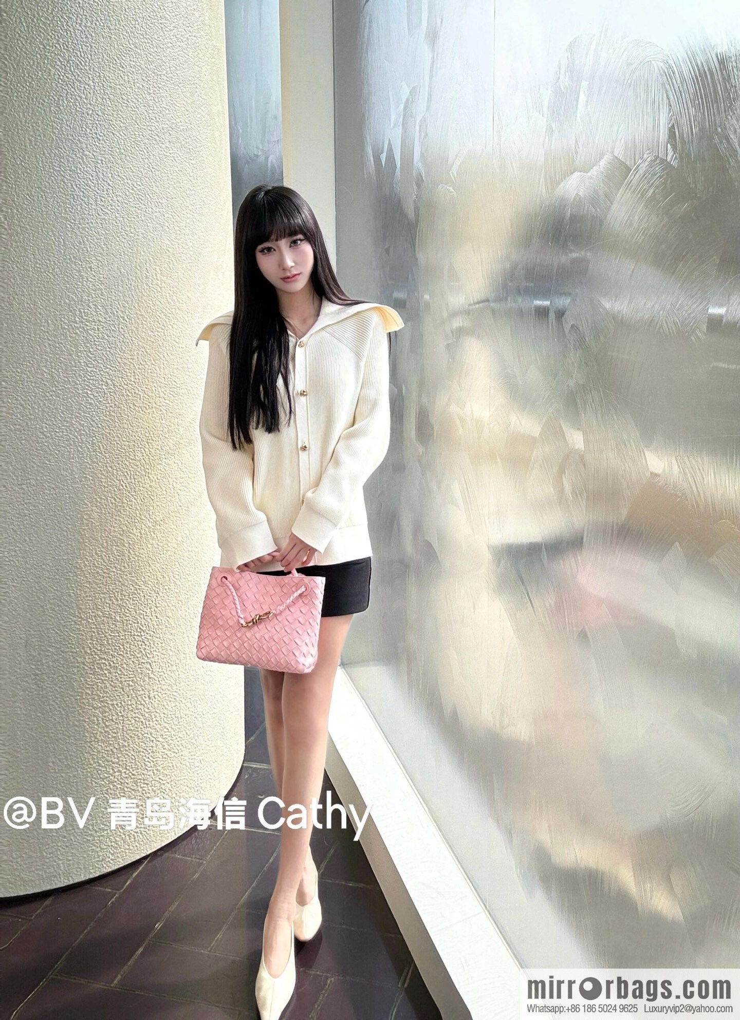 BV small Andiamond tote bag 766014 rose powder