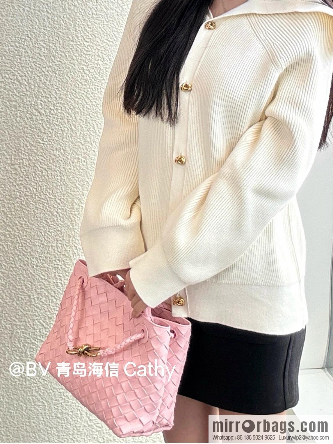 BV small Andiamond tote bag 766014 rose powder