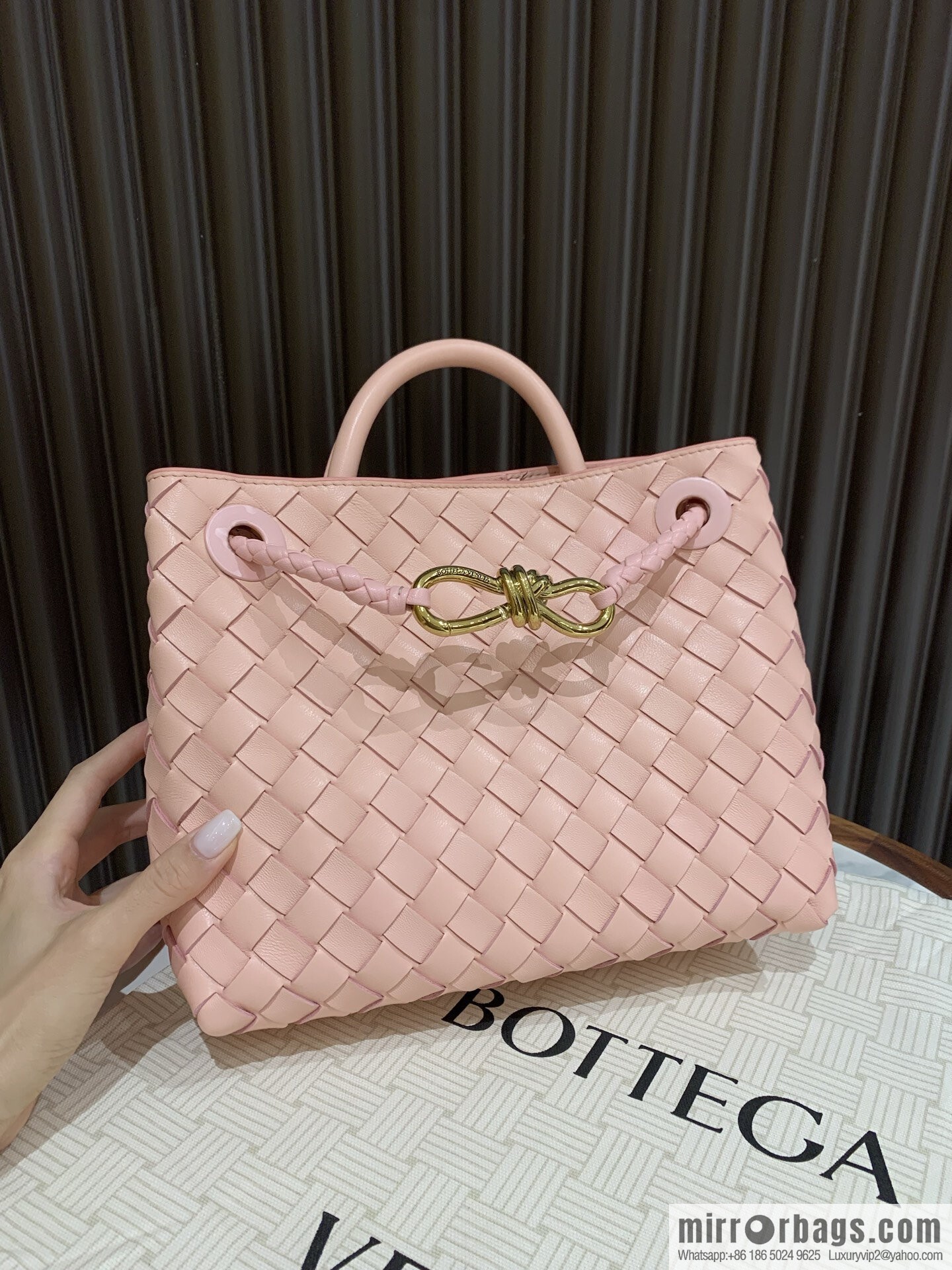 BV small Andiamond tote bag 766014 rose powder