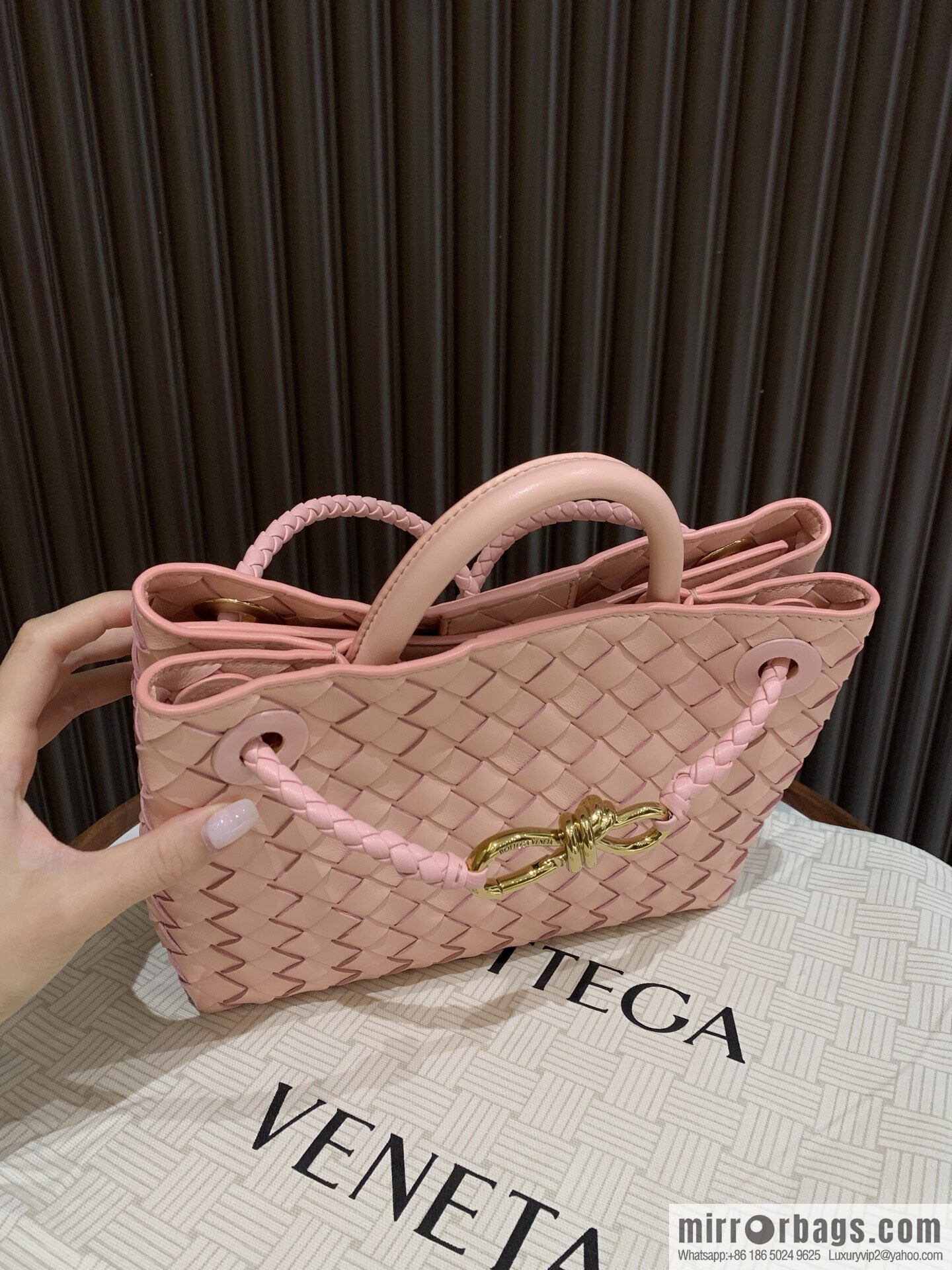 BV small Andiamond tote bag 766014 rose powder
