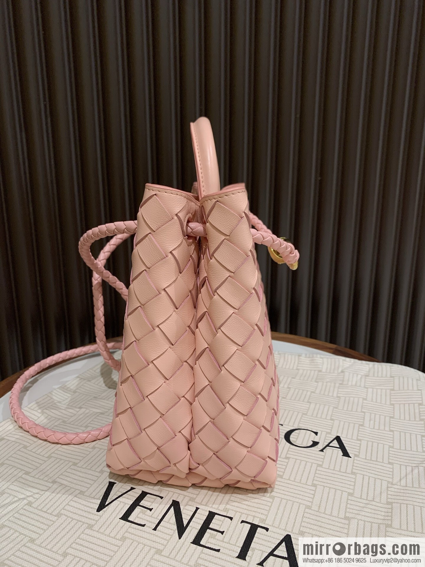 BV small Andiamond tote bag 766014 rose powder