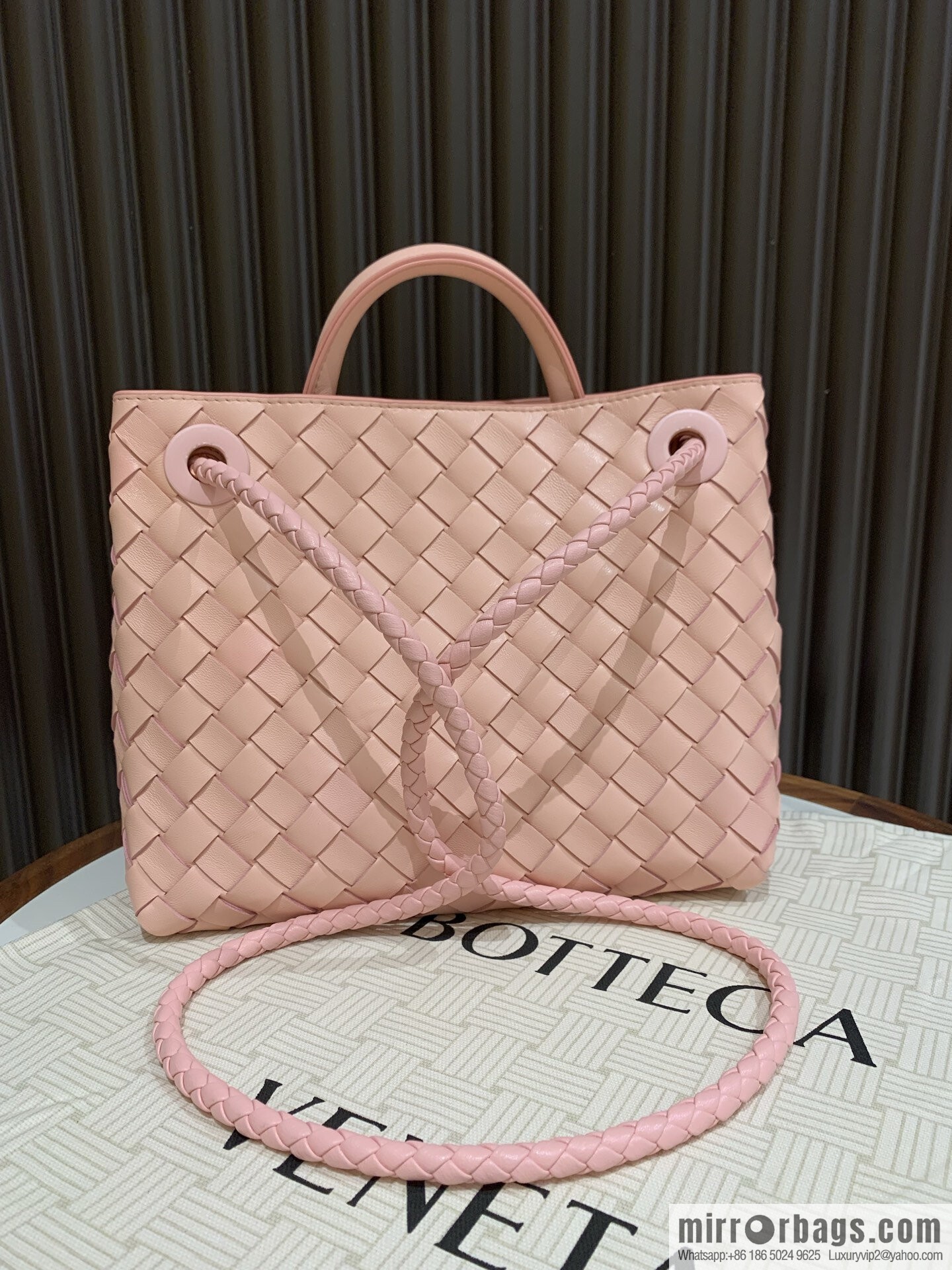 BV small Andiamond tote bag 766014 rose powder