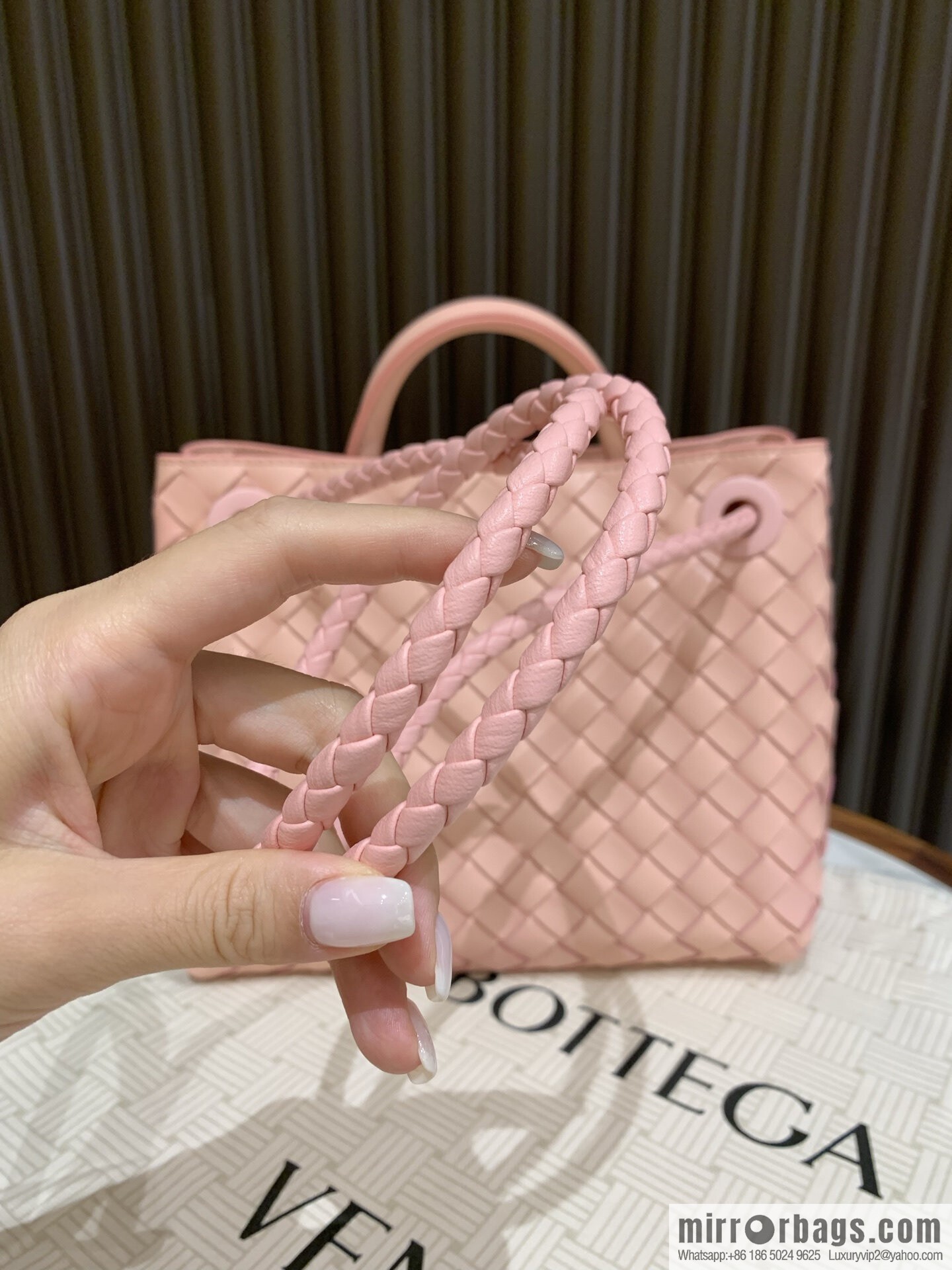 BV small Andiamond tote bag 766014 rose powder