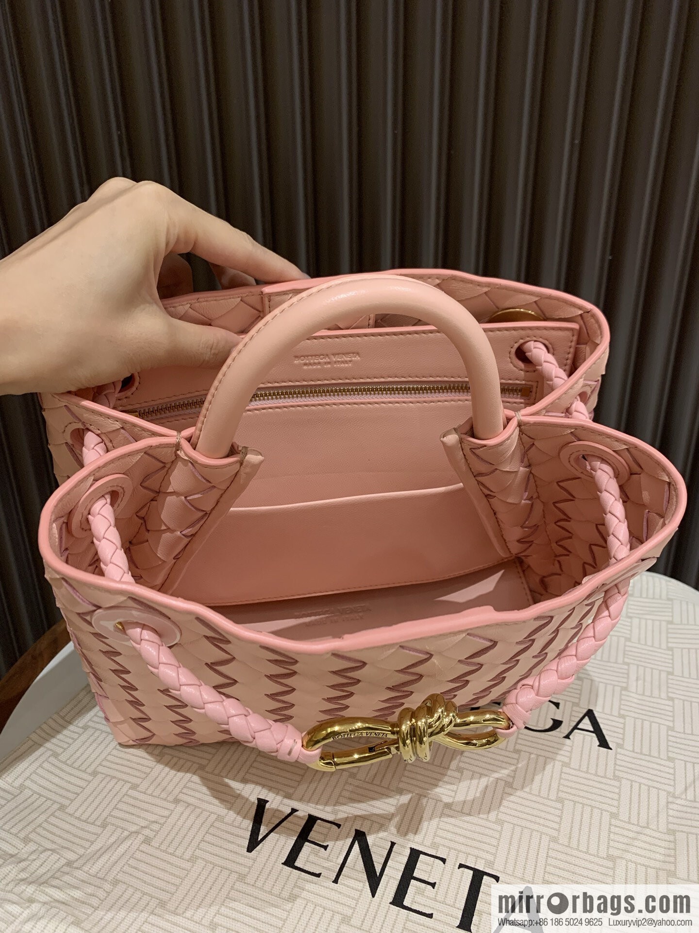 BV small Andiamond tote bag 766014 rose powder