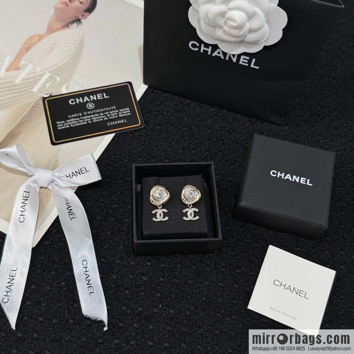 ❗️New ❗️ ☀️ new ☑️ Chanel C2 gold full diamond double c stud earrings ☀️