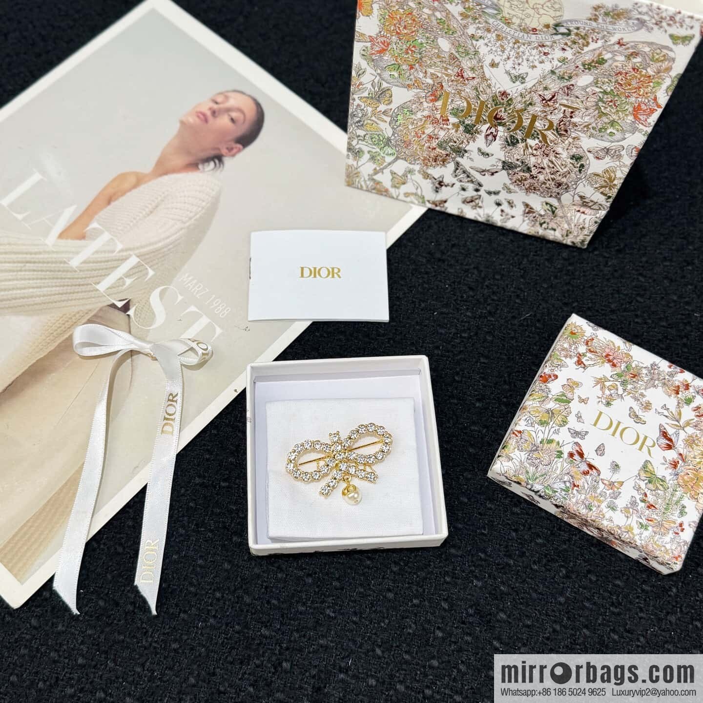 ❗️New ❗️ ☀️ New ☑️ Dior Dior pearl bow full diamond necklace earrings stud earrings bracelet ☀️