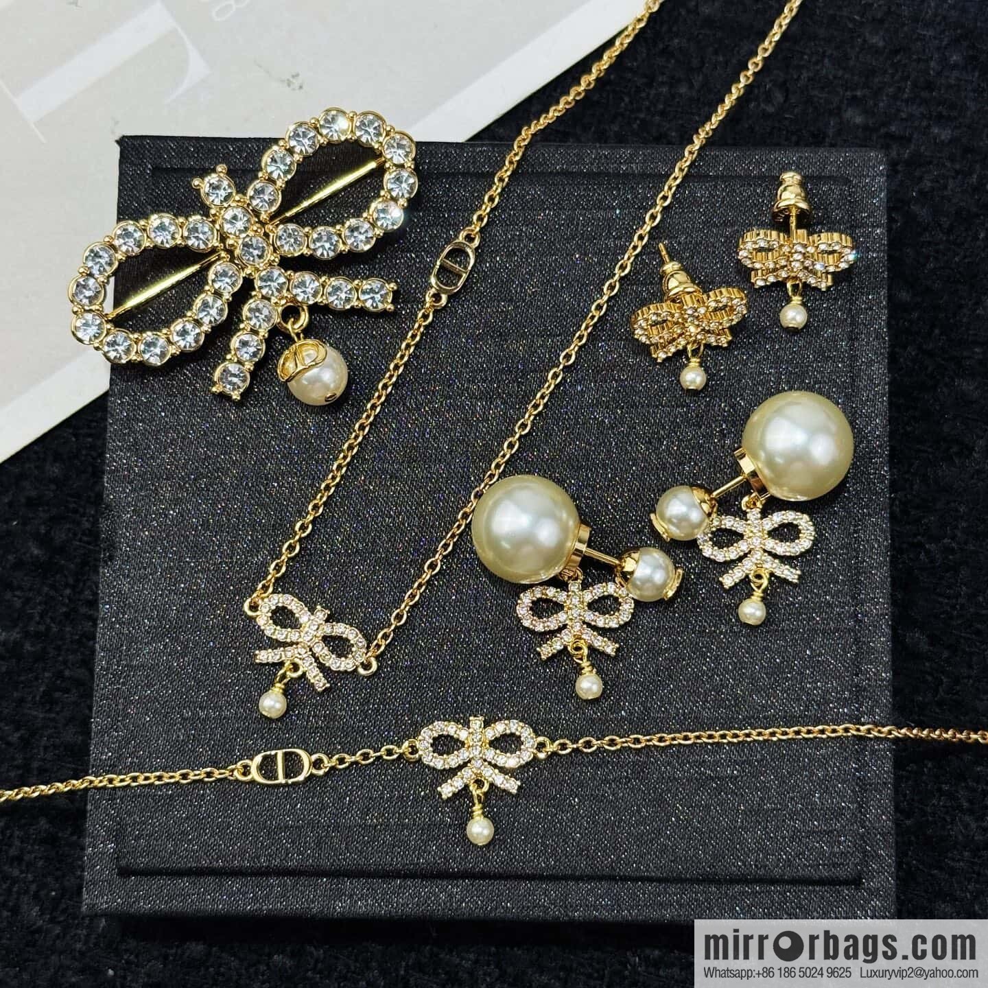❗️New ❗️ ☀️ New ☑️ Dior Dior pearl bow full diamond necklace earrings stud earrings bracelet ☀️