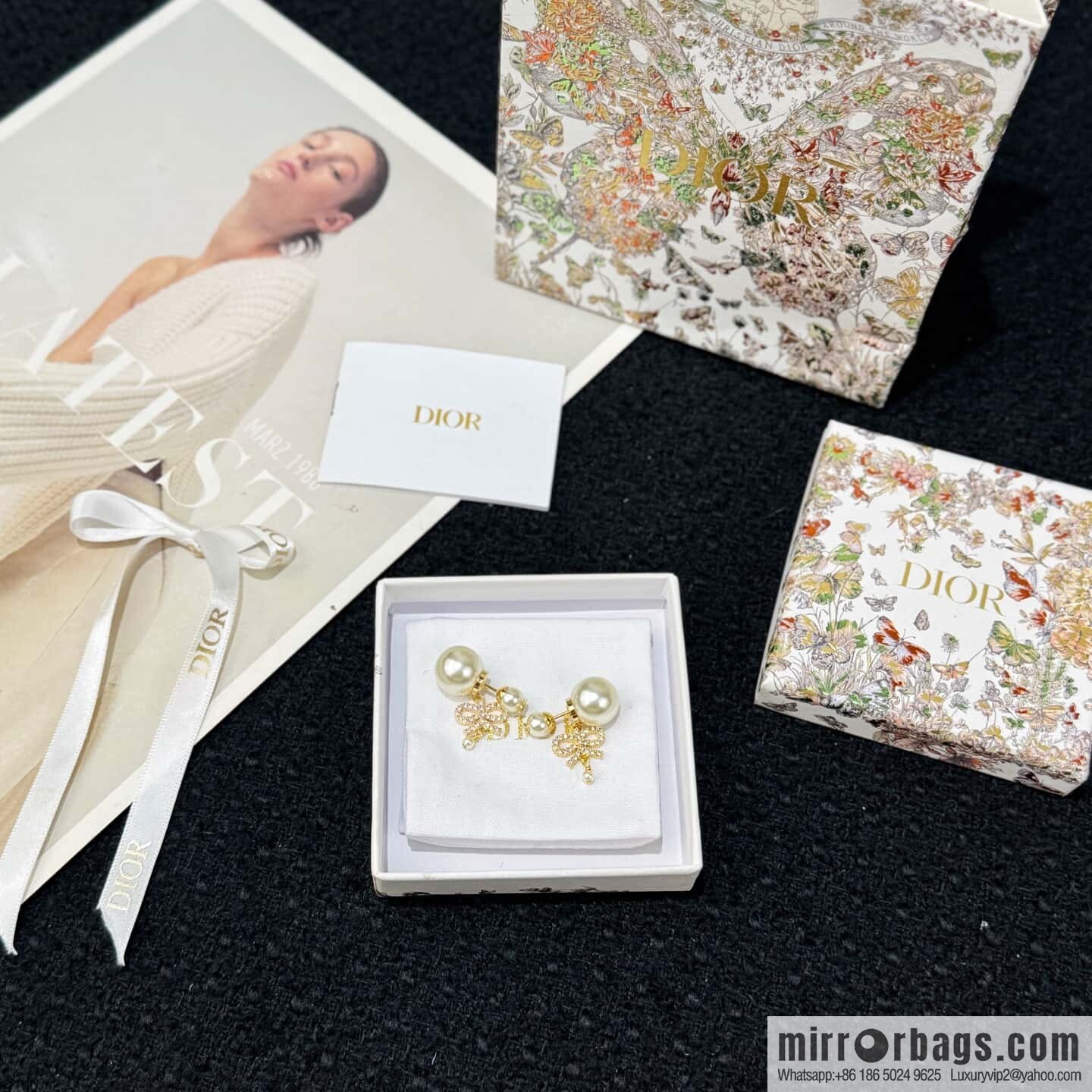 ❗️New ❗️ ☀️ New ☑️ Dior Dior pearl bow full of diamond earrings ☀️